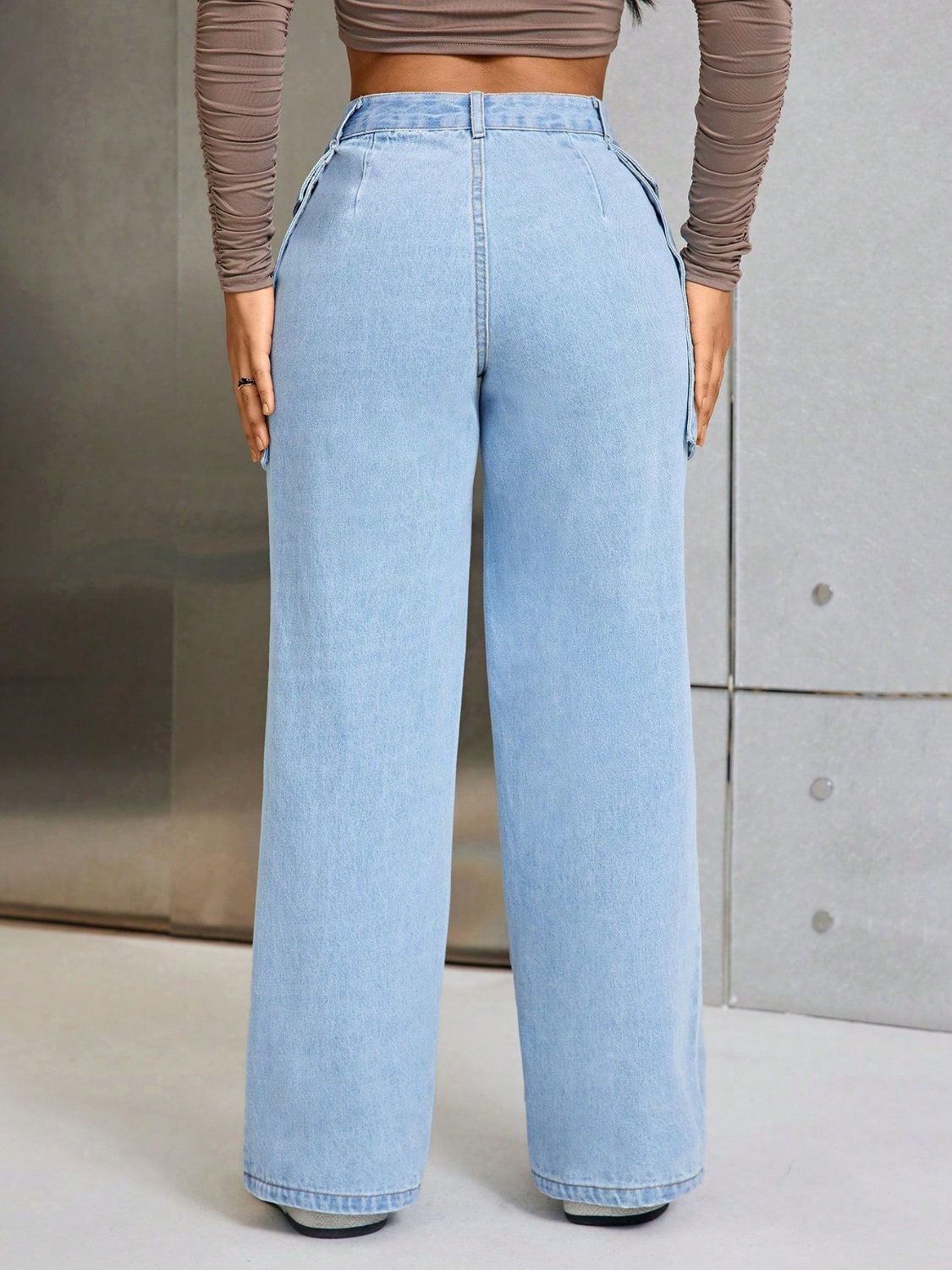 Wide Leg Jeans with Pockets-[Adult]-[Female]-2022 Online Blue Zone Planet