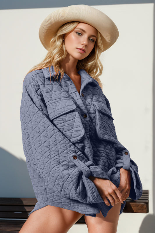 Double Take Button Up Quilted Shacket with Chest Pockets-TOPS / DRESSES-[Adult]-[Female]-Dusty Blue-S-2022 Online Blue Zone Planet