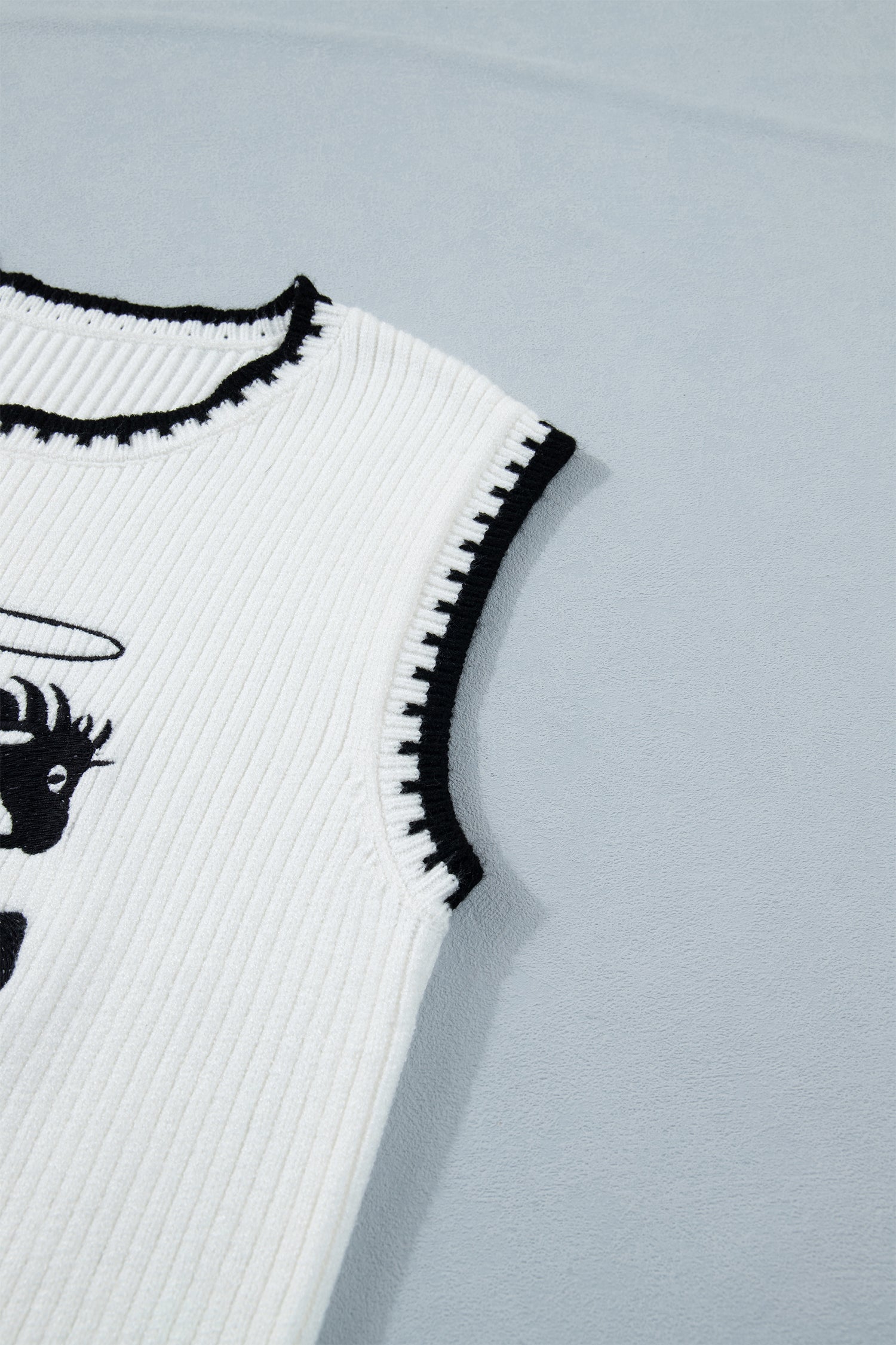 White Contrast Trim Round Neck Rodeo Cowboy Sweater Vest-Sweaters & Cardigans/Sweater Vests-[Adult]-[Female]-2022 Online Blue Zone Planet