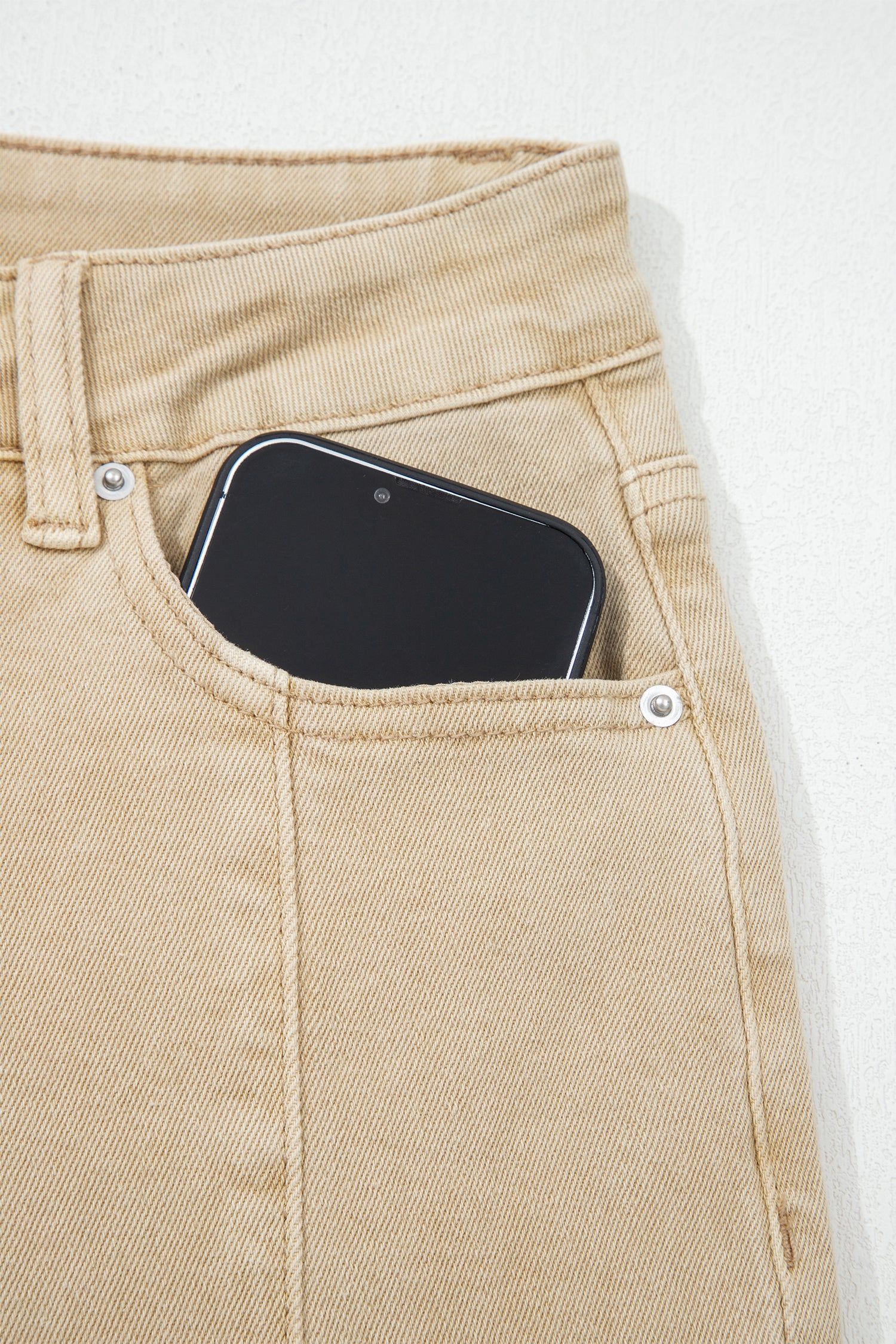 Apricot Solid Color Seamed Center Wide Leg Cropped Jeans-Bottoms/Jeans-[Adult]-[Female]-2022 Online Blue Zone Planet