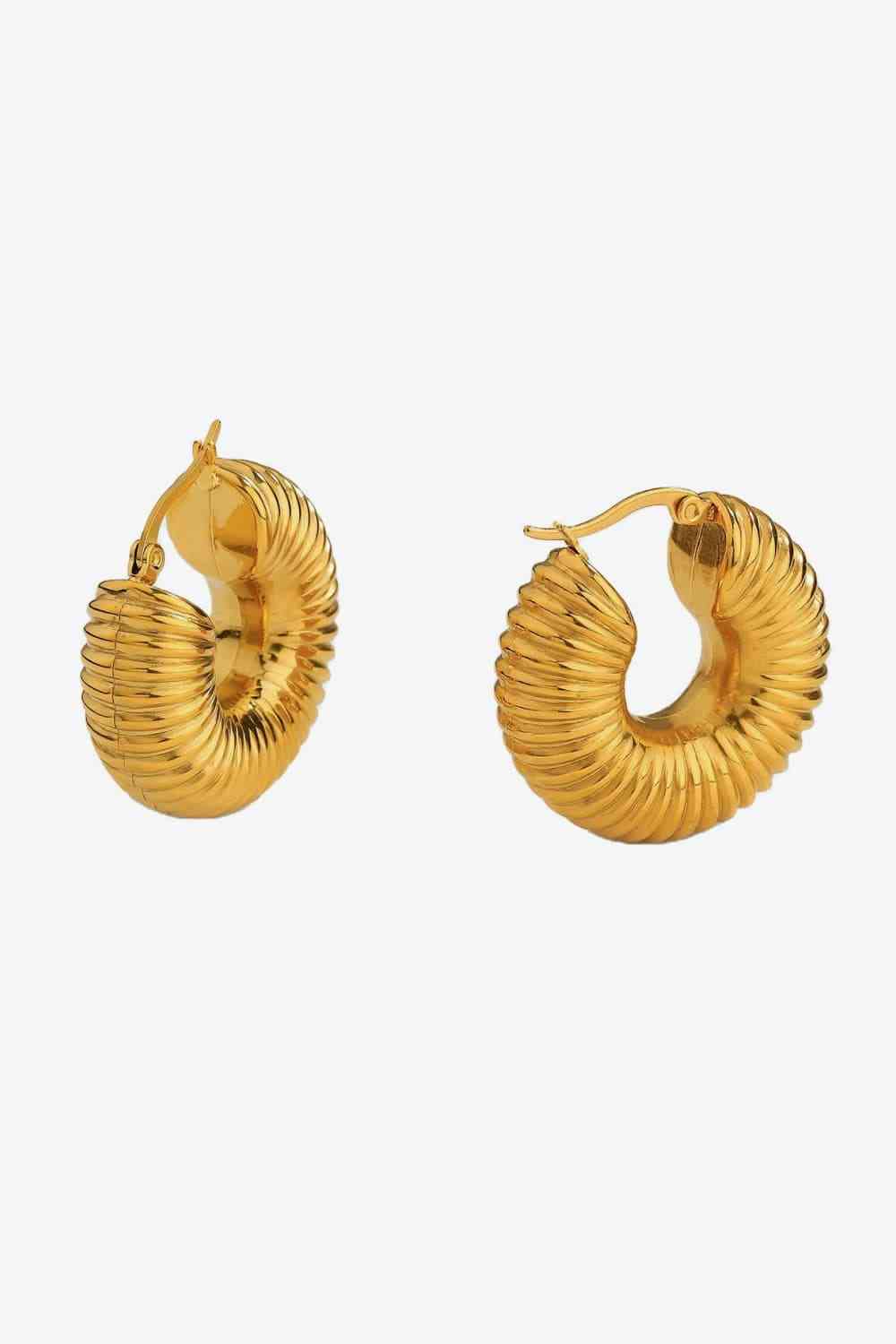 18K Gold-Plated Copper Ribbed Hoop Earrings-TOPS / DRESSES-[Adult]-[Female]-Gold-One Size-2022 Online Blue Zone Planet