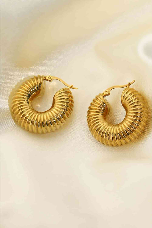 18K Gold-Plated Copper Ribbed Hoop Earrings-TOPS / DRESSES-[Adult]-[Female]-Gold-One Size-2022 Online Blue Zone Planet