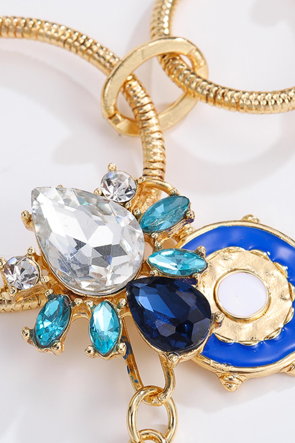18K Gold-Plated Rhinestone Evil Eye Pendant Necklace BLUE ZONE PLANET