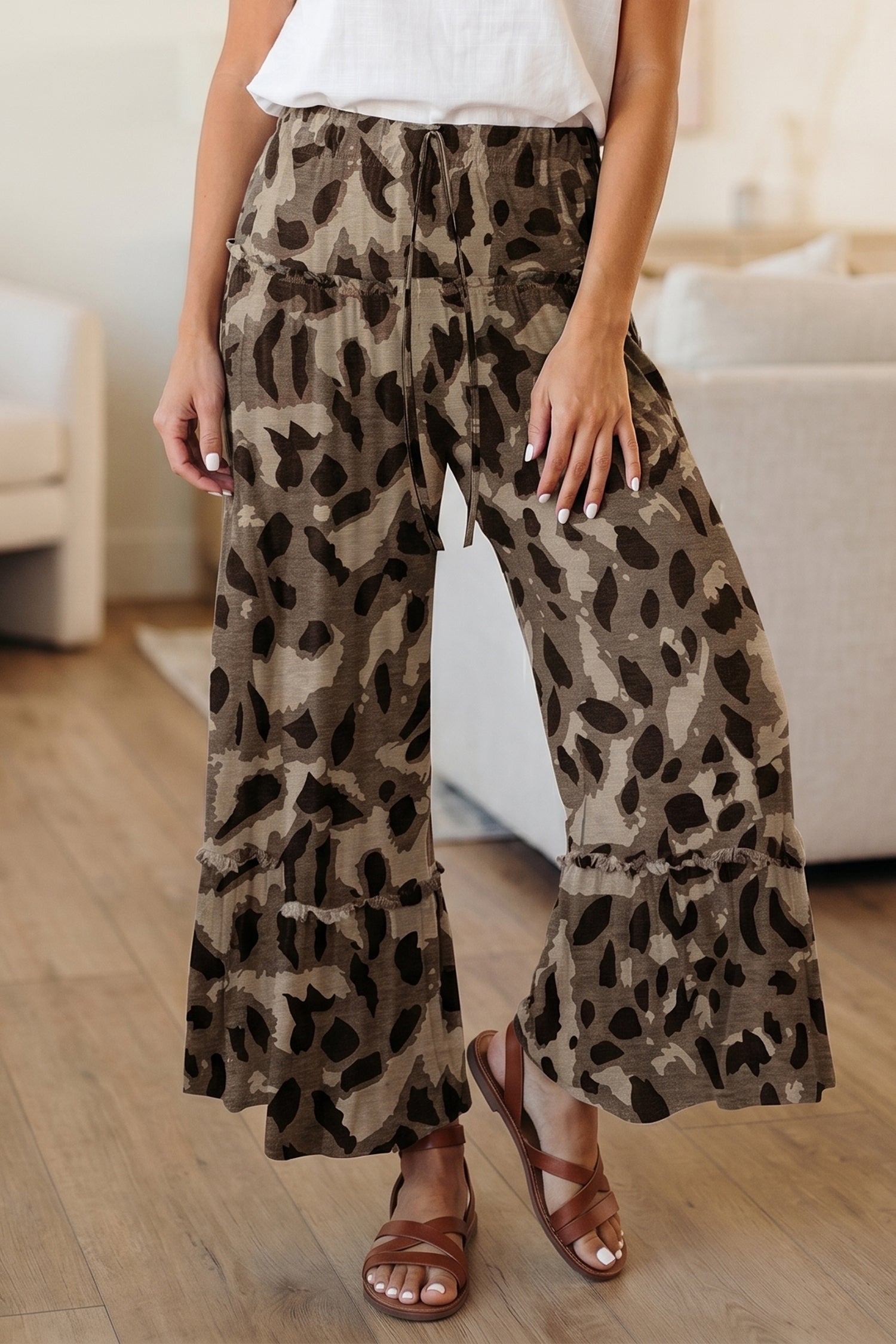 Multicolour Camo Print Wide Leg Casual Pants-Bottoms/Pants & Culotte-[Adult]-[Female]-2022 Online Blue Zone Planet