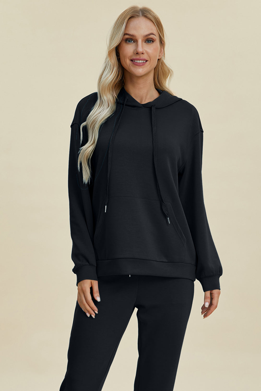 Basic Bae Full Size Air Scuba Drawstring Long Sleeve Hoodie with Kangaroo Pocket-HOODIES-[Adult]-[Female]-2022 Online Blue Zone Planet