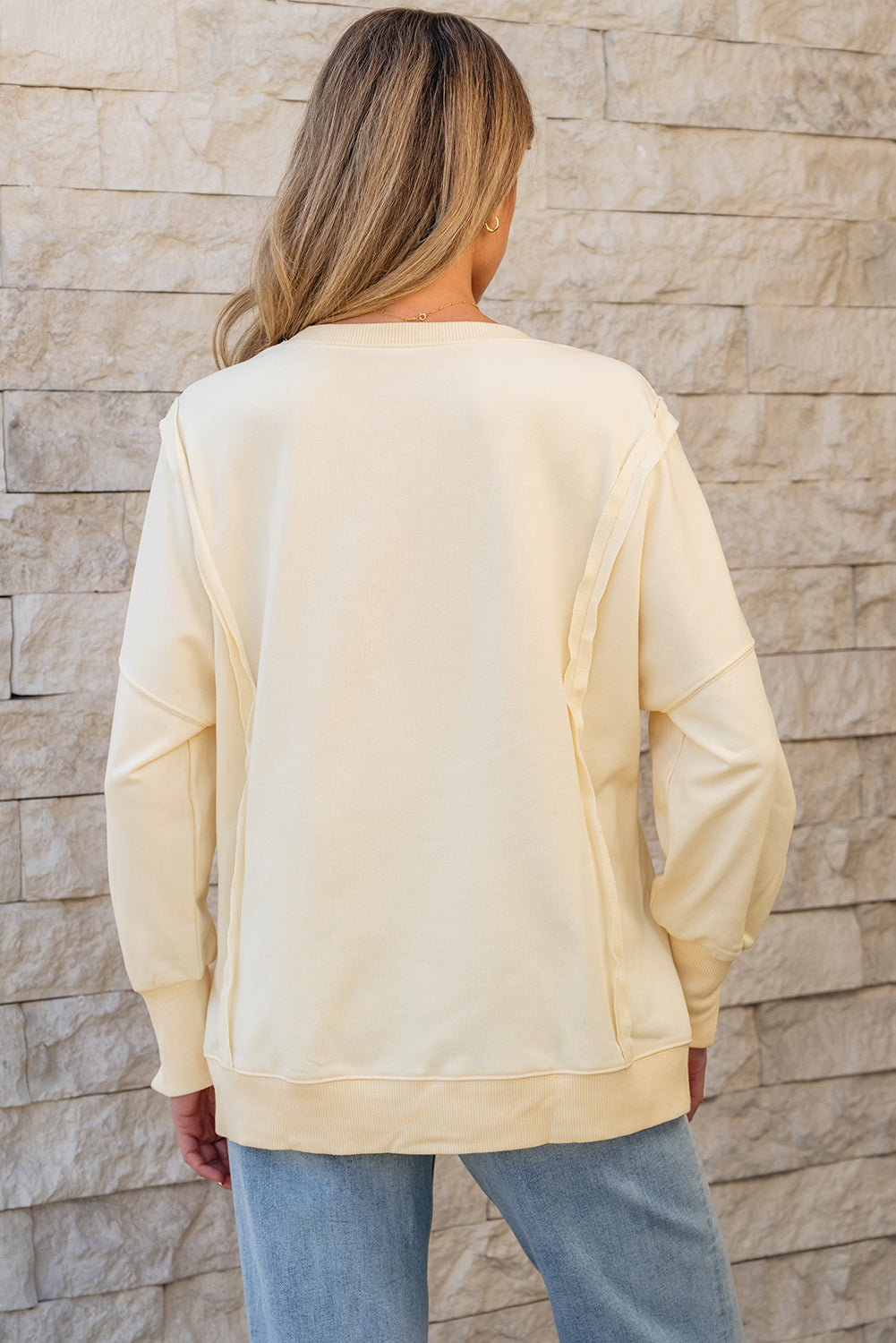 Blue Zone Planet | Apricot LOVE PATCH Graphic Oversized Sweatshirt-Tops/Sweatshirts & Hoodies-[Adult]-[Female]-2022 Online Blue Zone Planet