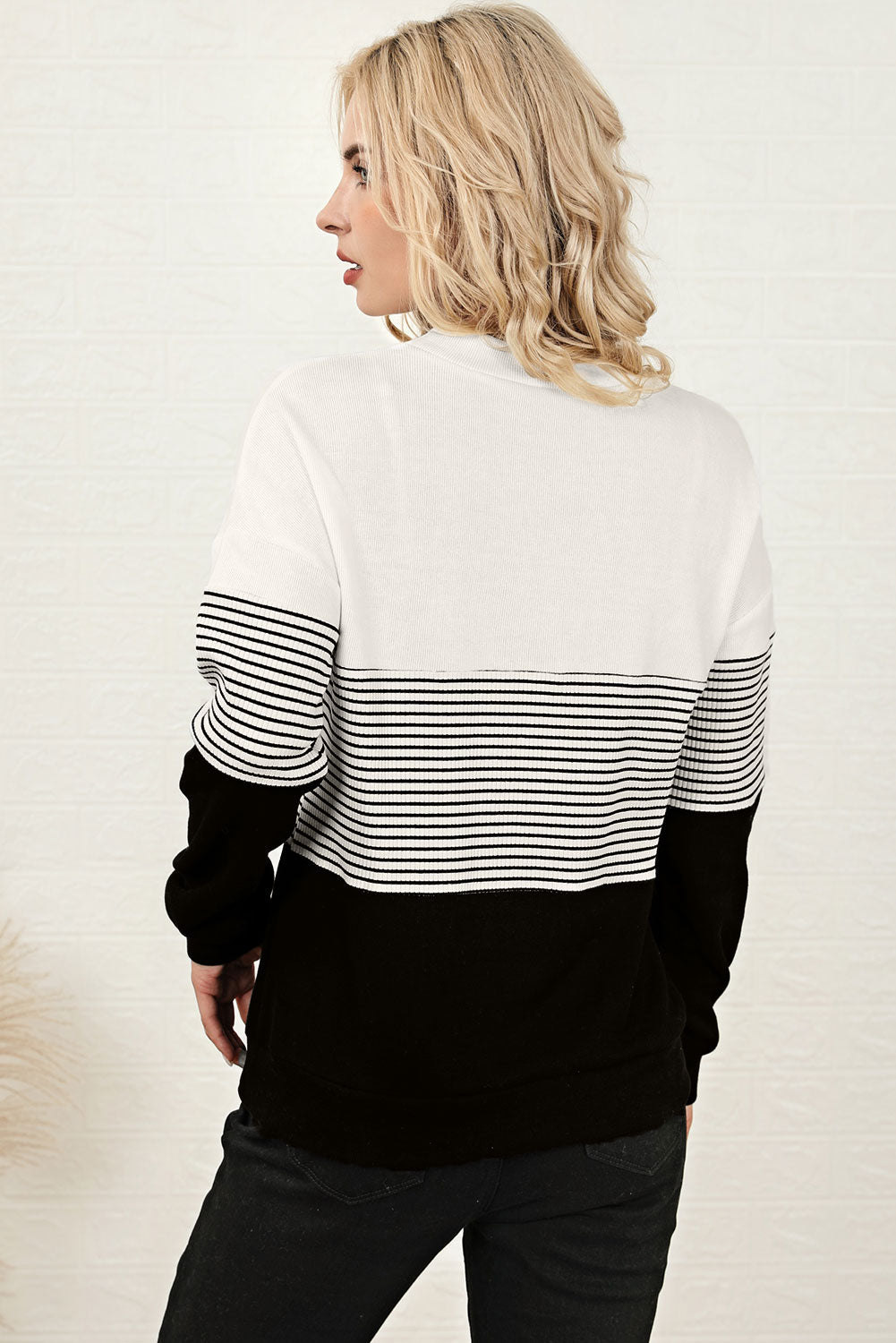 Striped Color Block Long Sleeve Knit Top-TOPS / DRESSES-[Adult]-[Female]-2022 Online Blue Zone Planet