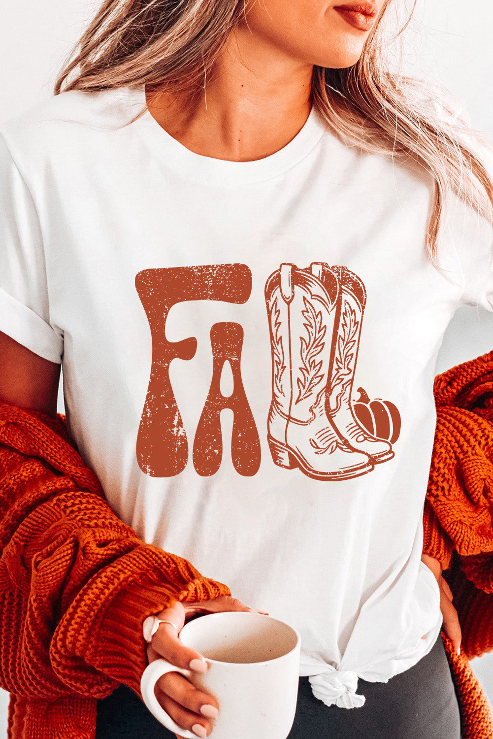 White FALL Boots Cracking Graphic T Shirt-Graphic/Graphic Tees-[Adult]-[Female]-2022 Online Blue Zone Planet