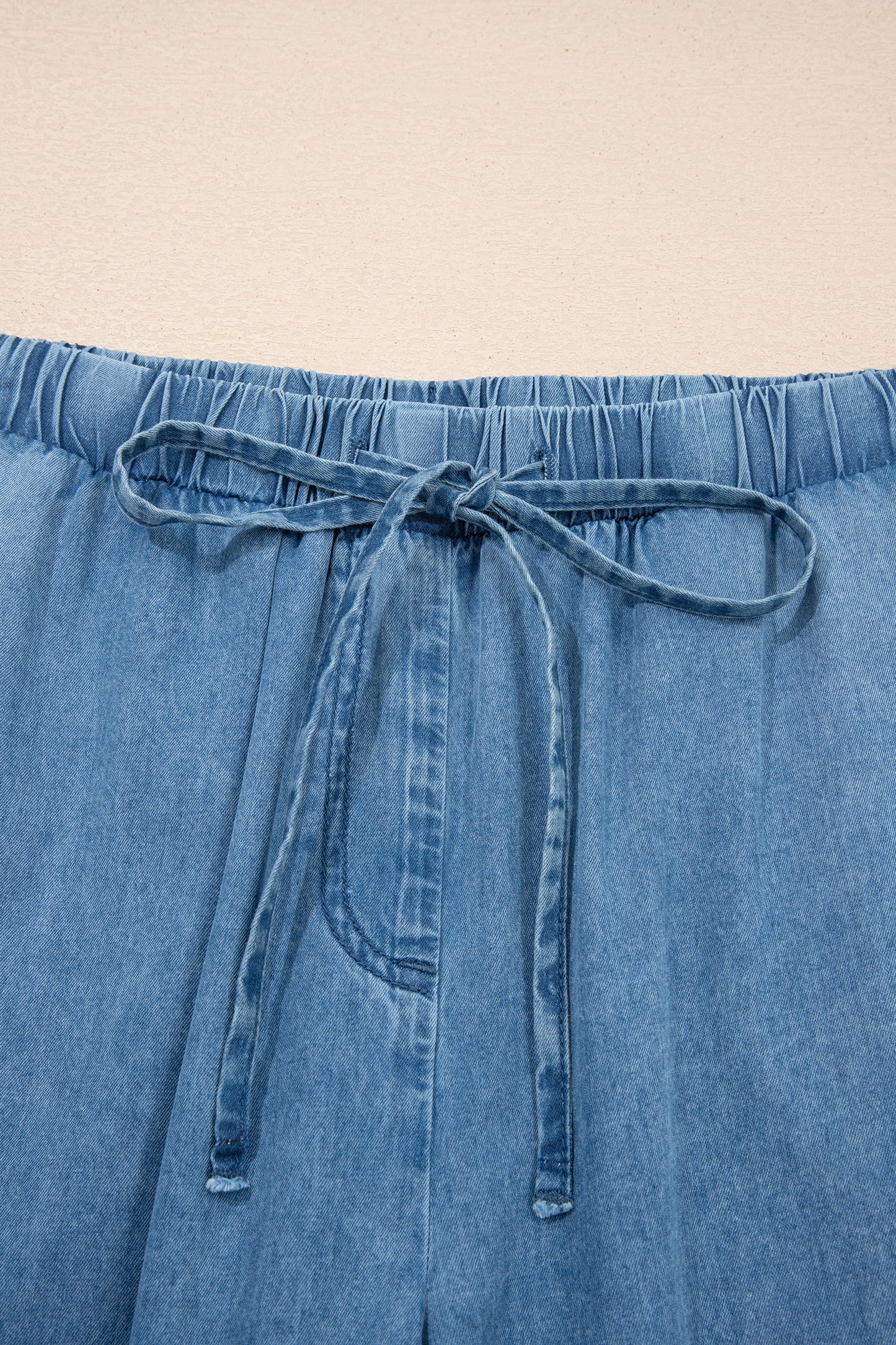 Dusk Blue Ruffled Hem Wide Leg Chambray Pants-Bottoms/Pants & Culotte-[Adult]-[Female]-2022 Online Blue Zone Planet
