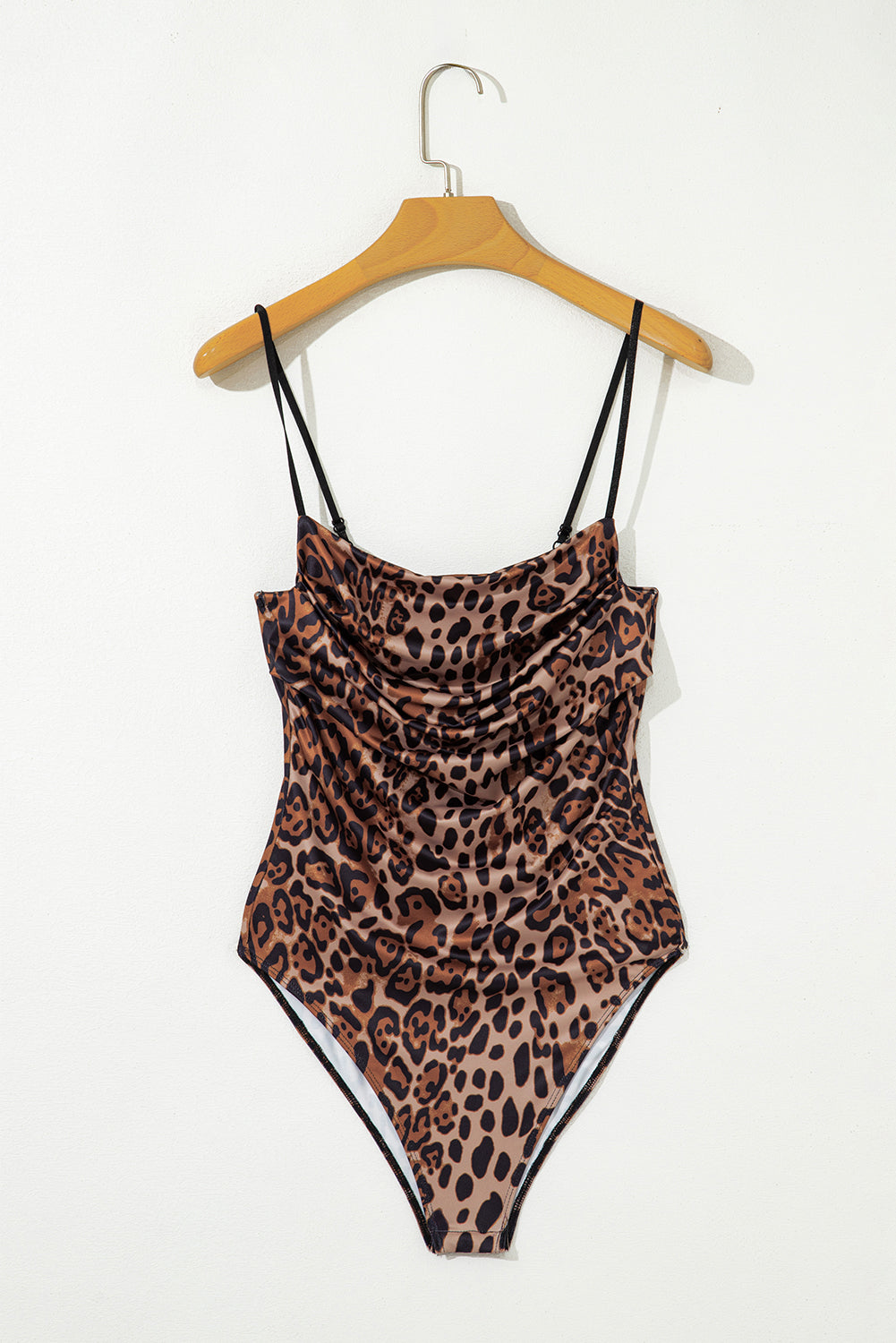 Brown Spaghetti Straps Ruched Leopard Bodysuit-Tops/Bodysuits-[Adult]-[Female]-2022 Online Blue Zone Planet