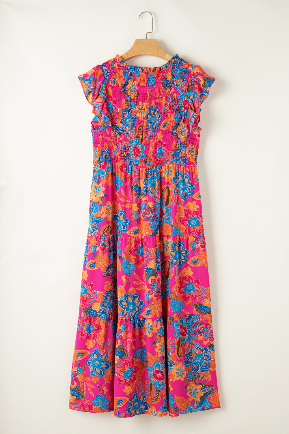 Blue Zone Planet | Red Floral Print Ruffled Sleeveless Plus Size Long Dress-TOPS / DRESSES-[Adult]-[Female]-2022 Online Blue Zone Planet