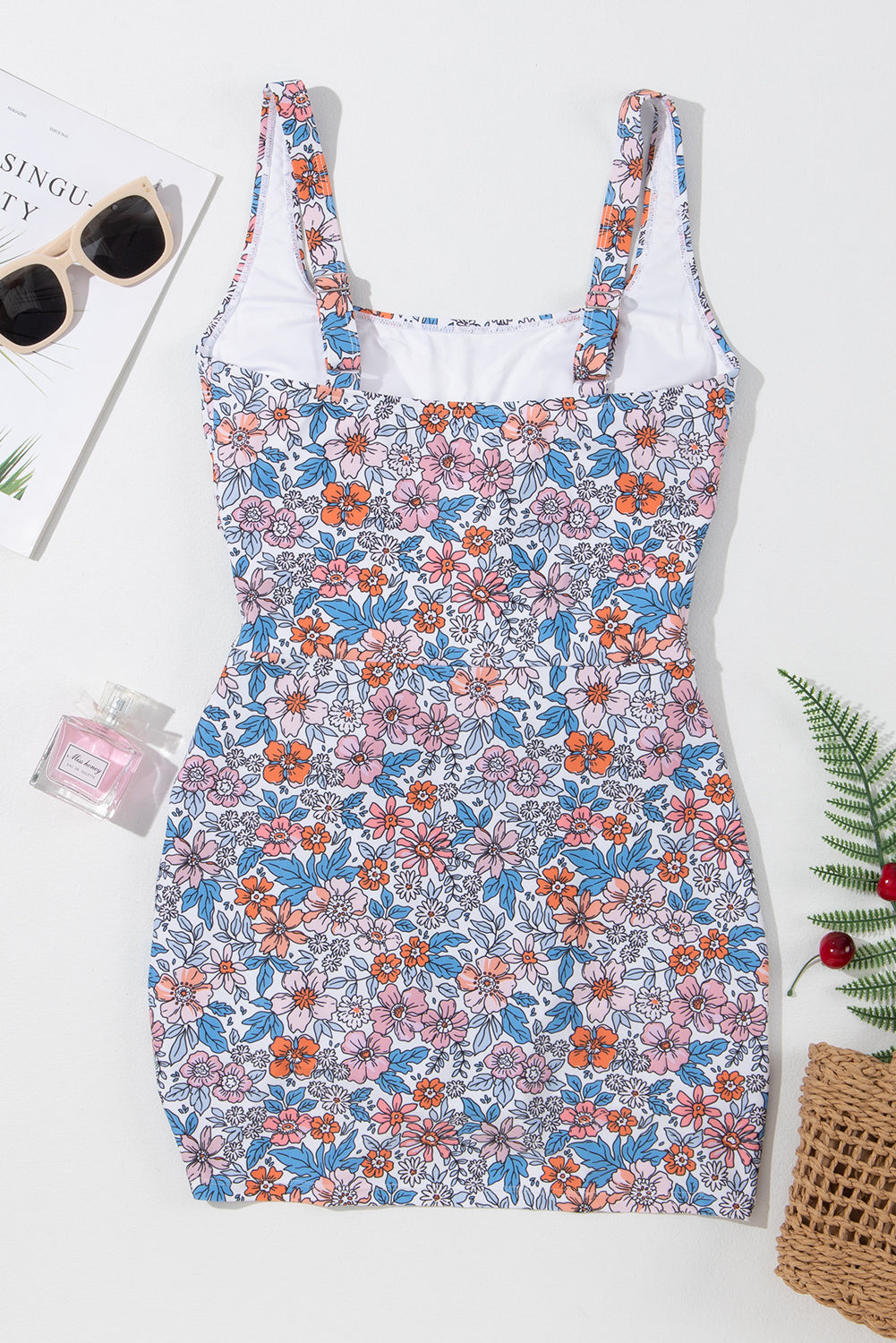 Blue Zone Planet |  Pink Drawstring Ruched Floral Swim Dress Blue Zone Planet