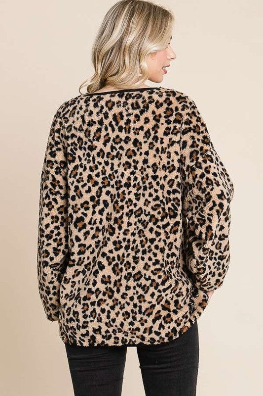 Culture Code Leopard Faux Fur Round Neck Top-TOPS / DRESSES-[Adult]-[Female]-2022 Online Blue Zone Planet