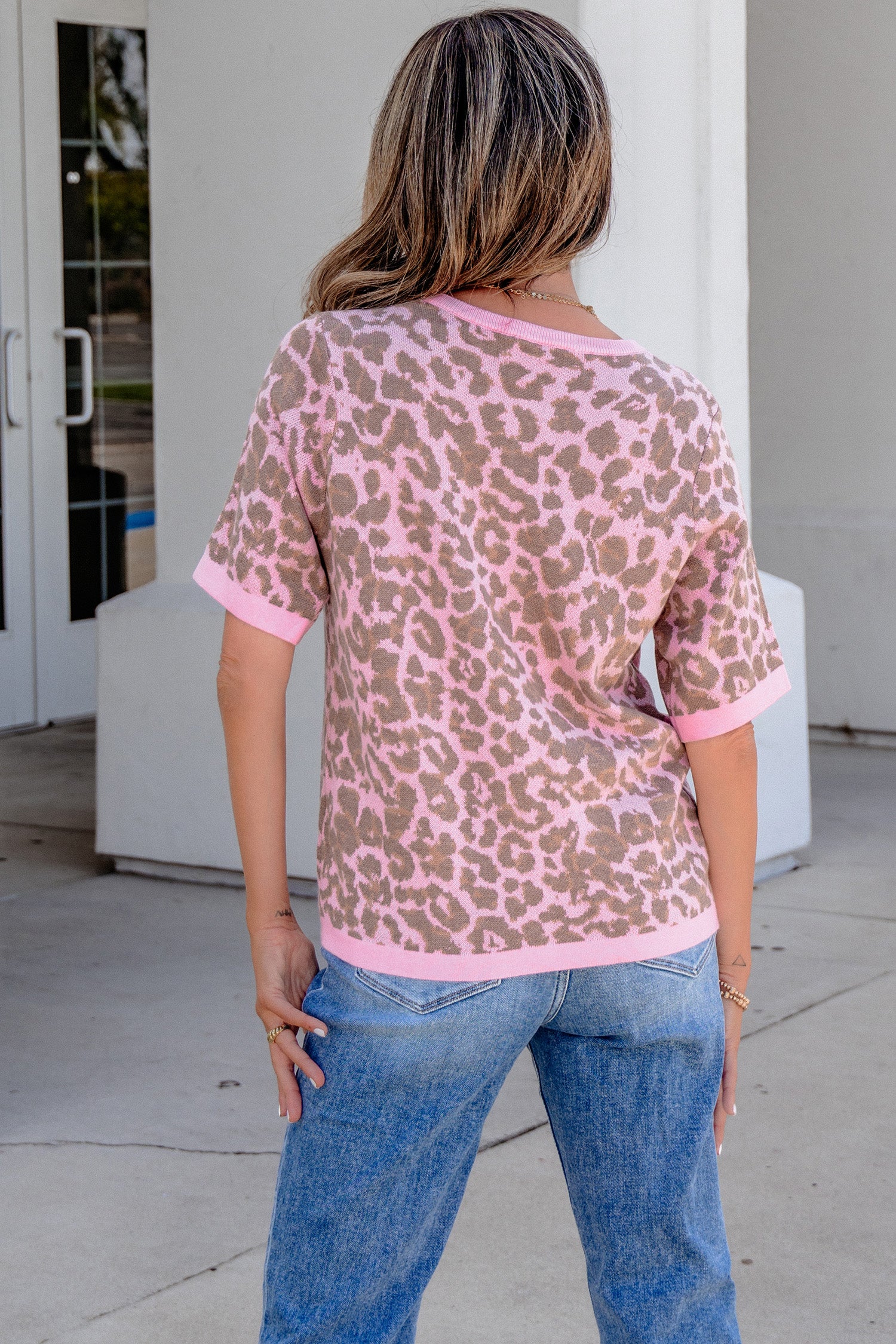 Pink Leopard Button Down Short Sleeve Sweater Cardigan-TOPS / DRESSES-[Adult]-[Female]-2022 Online Blue Zone Planet