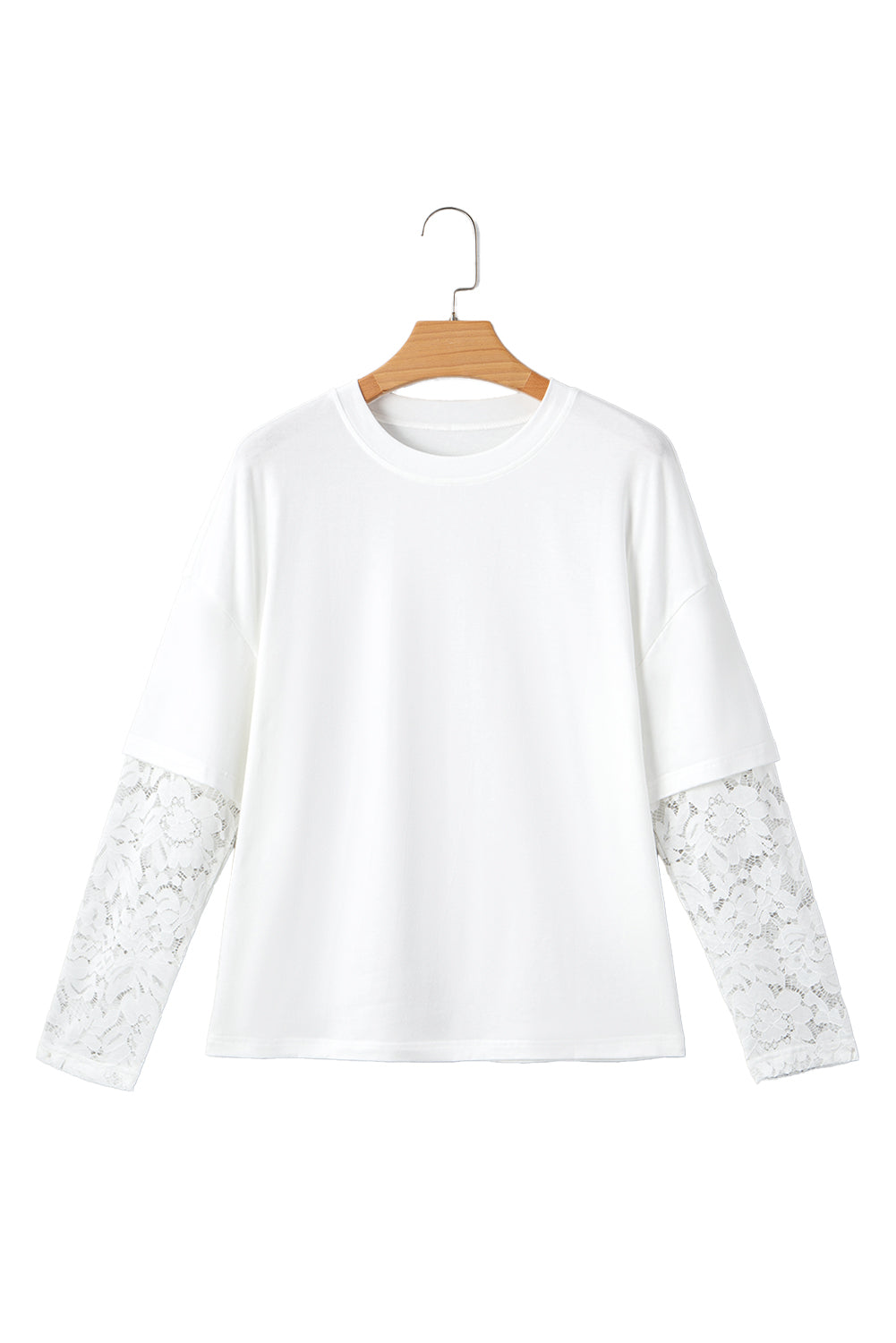 White Lace Long Sleeve Insert Drop Shoulder Tee-Tops/Tops & Tees-[Adult]-[Female]-2022 Online Blue Zone Planet