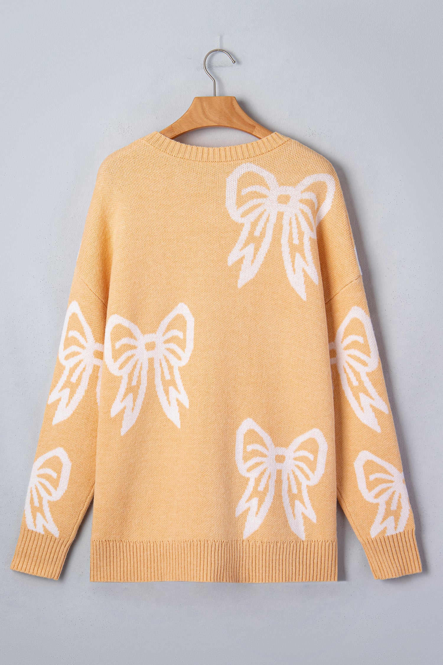 Golden Fleece Bow Pattern Drop Shoulder Loose Sweater-TOPS / DRESSES-[Adult]-[Female]-2022 Online Blue Zone Planet