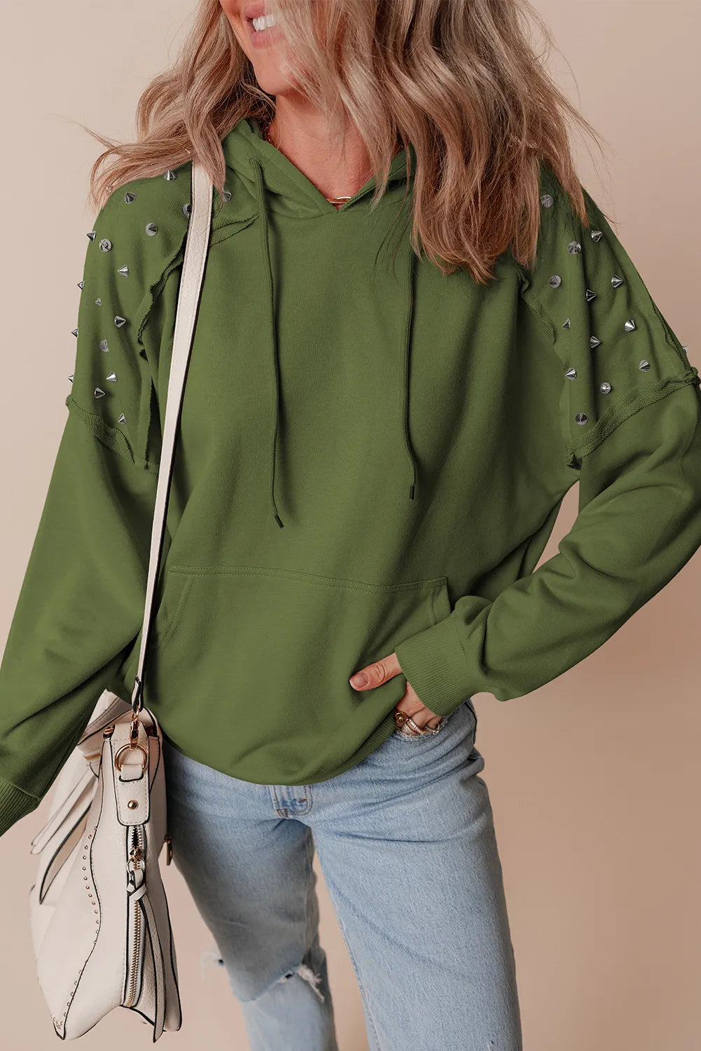 Blue Zone Planet | Rivet Drawstring Long Sleeve Hoodie-TOPS / DRESSES-[Adult]-[Female]-Army Green-S-2022 Online Blue Zone Planet