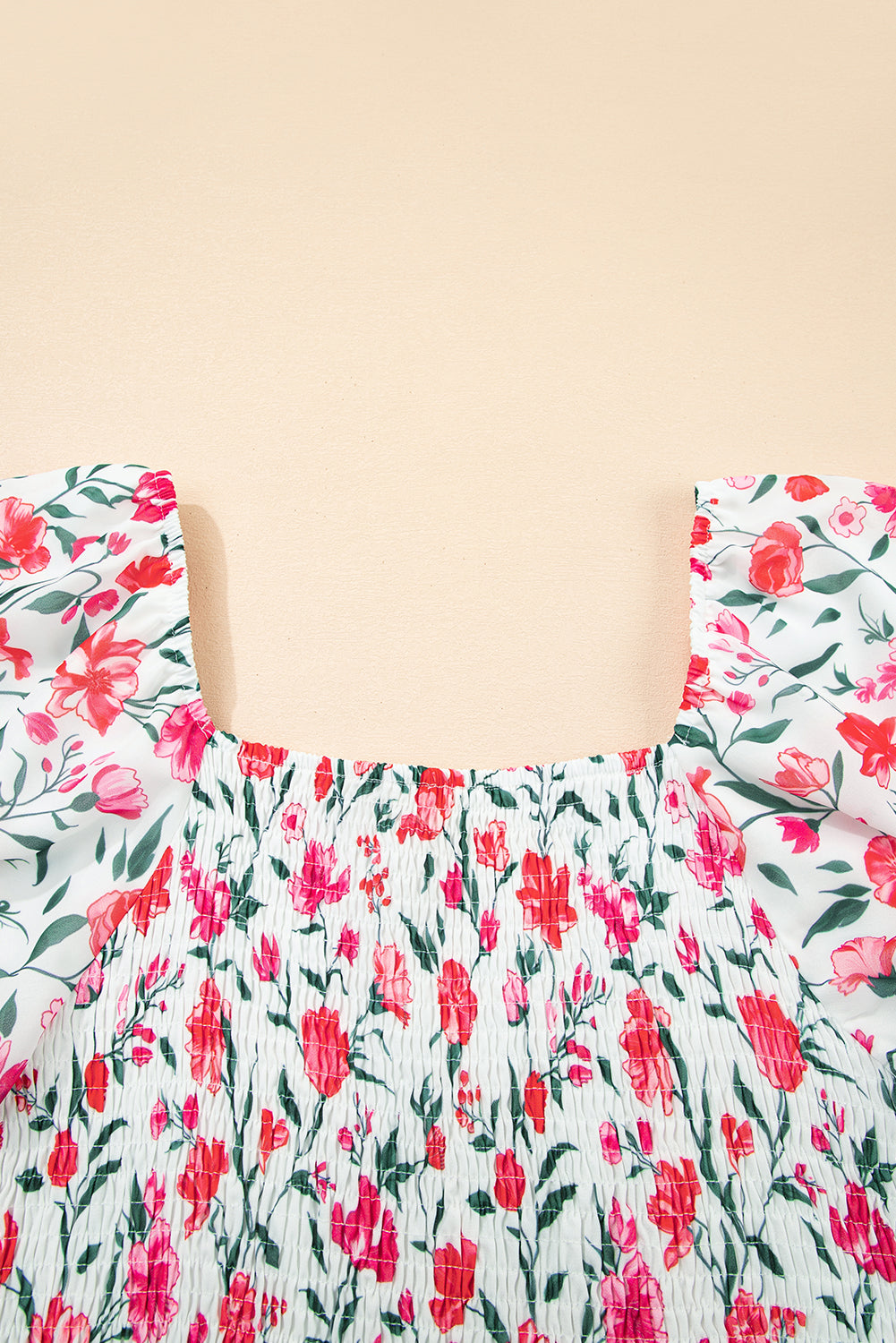 Pink Floral Puff Sleeve Square Neck Empire Waist Tiered Maxi Dress-Dresses/Floral Dresses-[Adult]-[Female]-2022 Online Blue Zone Planet