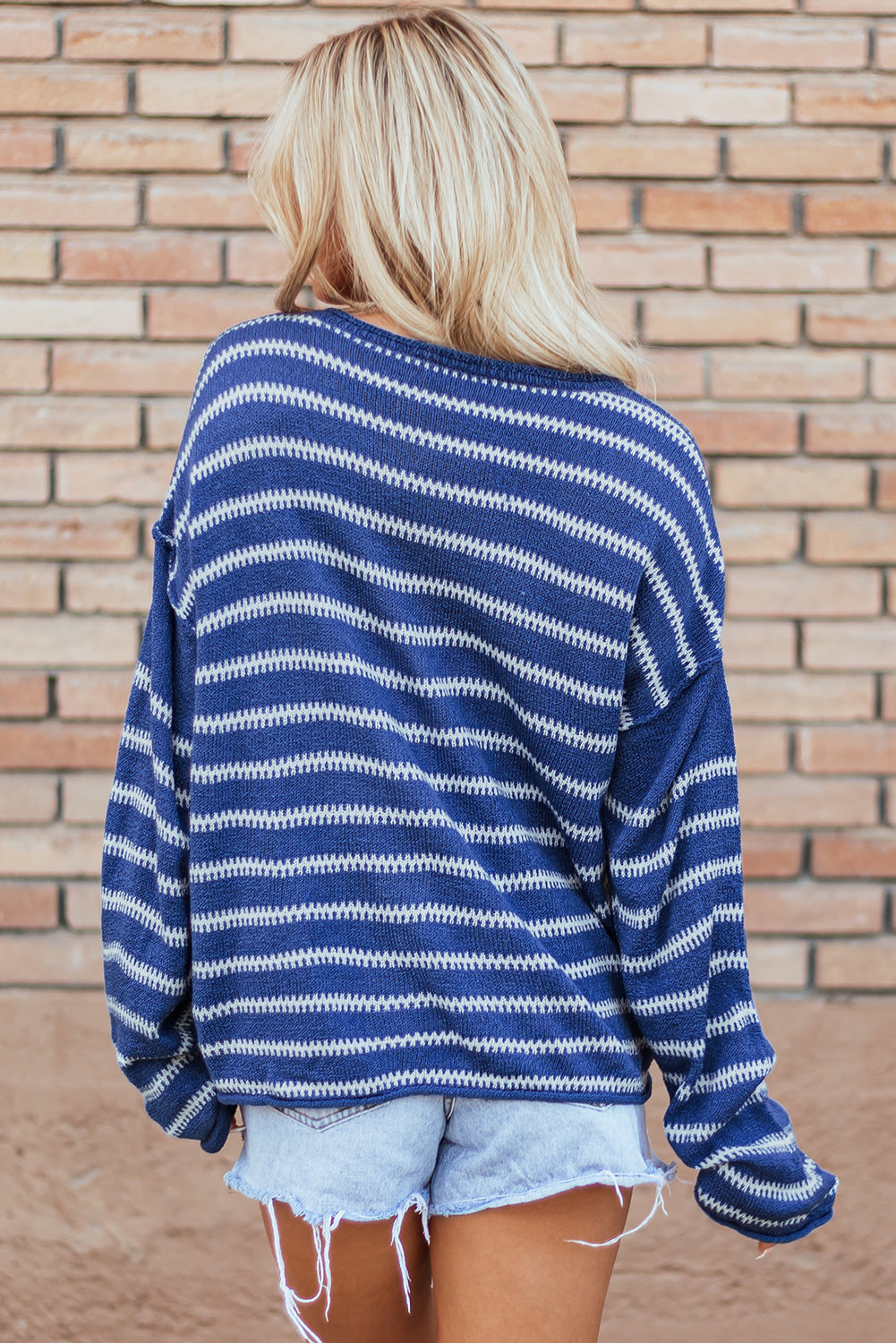 Blue Zone Planet | Green Stripe Drop Shoulder Sweater-TOPS / DRESSES-[Adult]-[Female]-2022 Online Blue Zone Planet