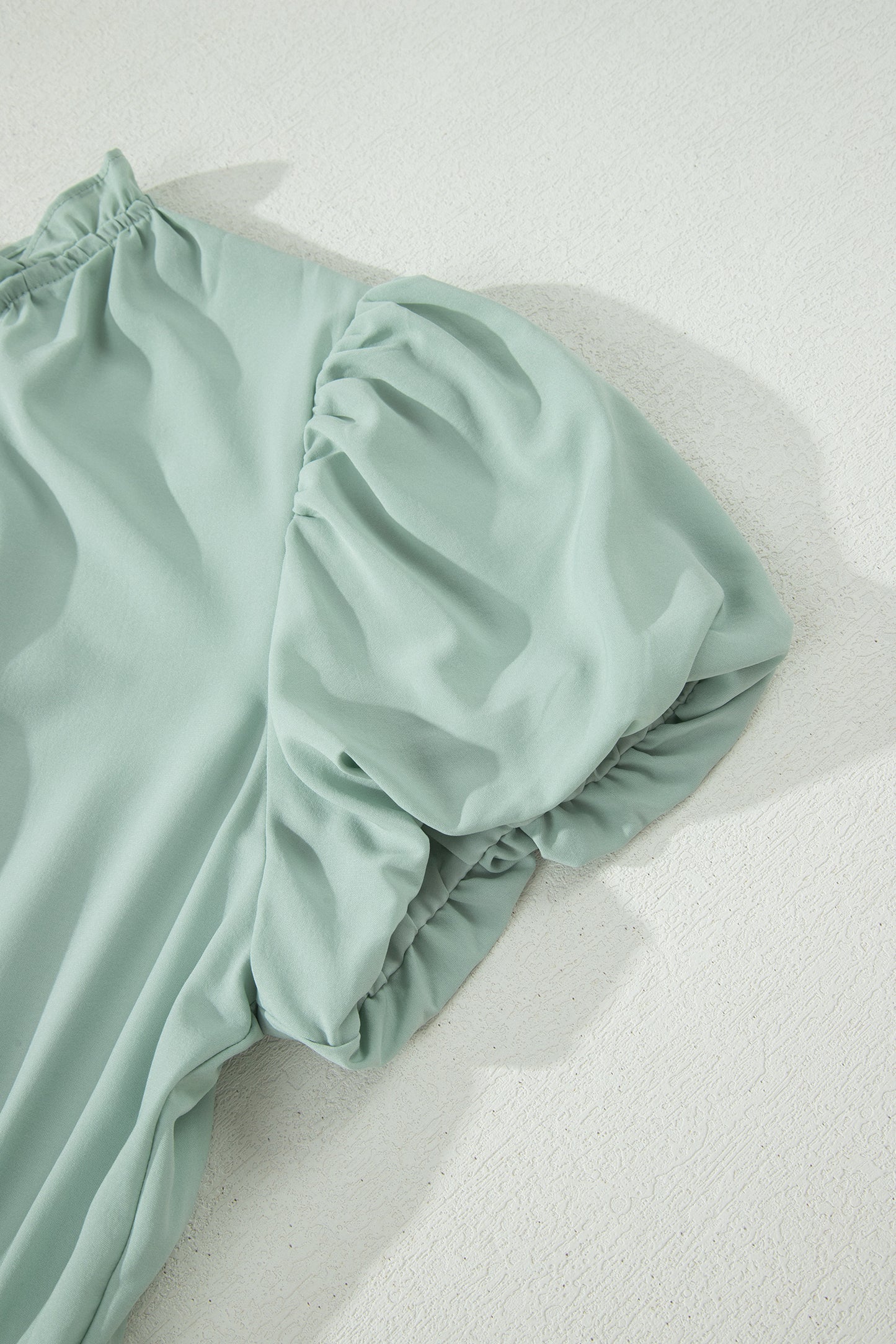 Clearly Aqua Solid Color V Neck Short Puff Sleeve High Waist Tiered Maxi Dress-TOPS / DRESSES-[Adult]-[Female]-2022 Online Blue Zone Planet