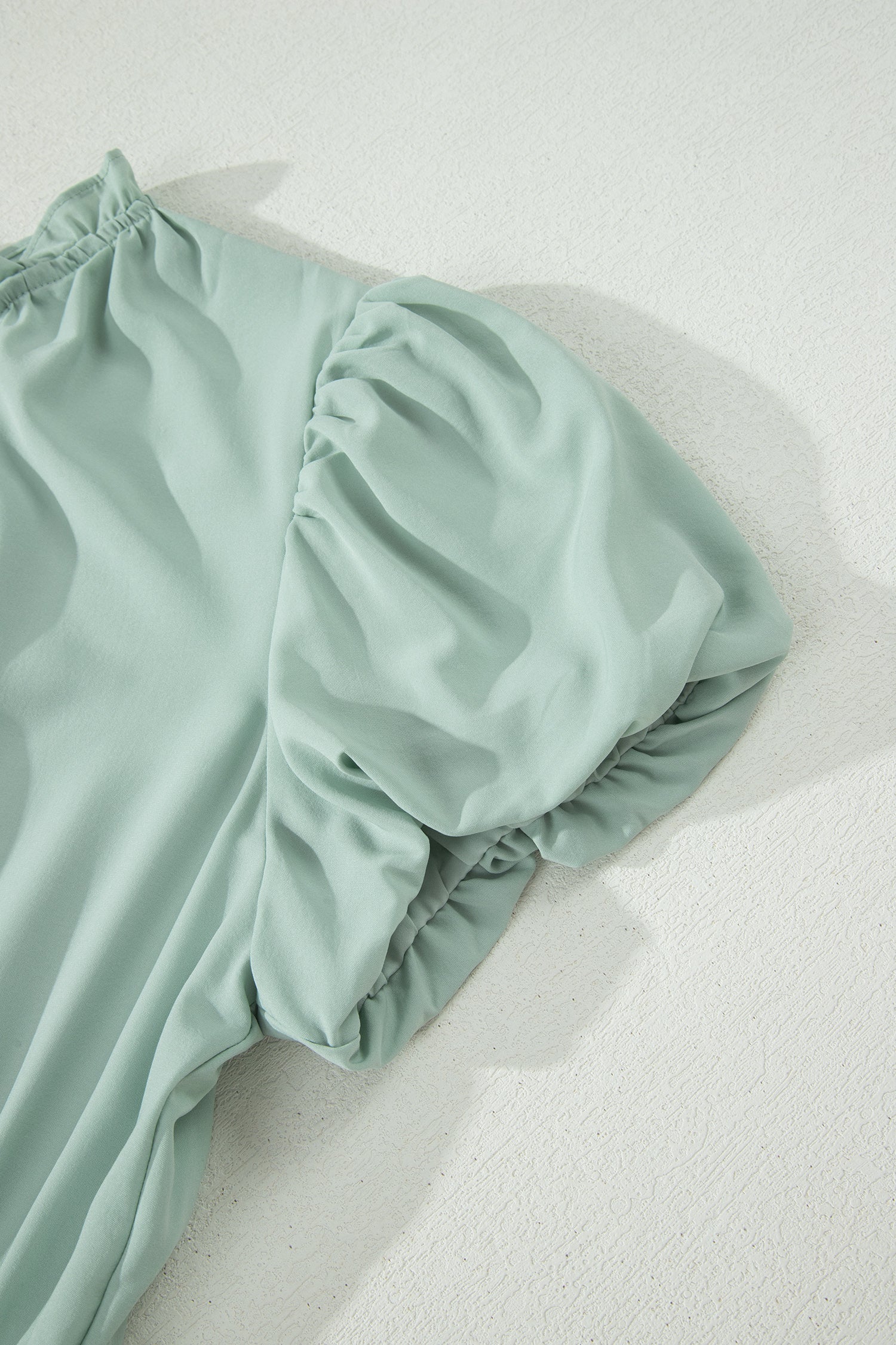 Clearly Aqua Solid Color V Neck Short Puff Sleeve High Waist Tiered Maxi Dress-TOPS / DRESSES-[Adult]-[Female]-2022 Online Blue Zone Planet