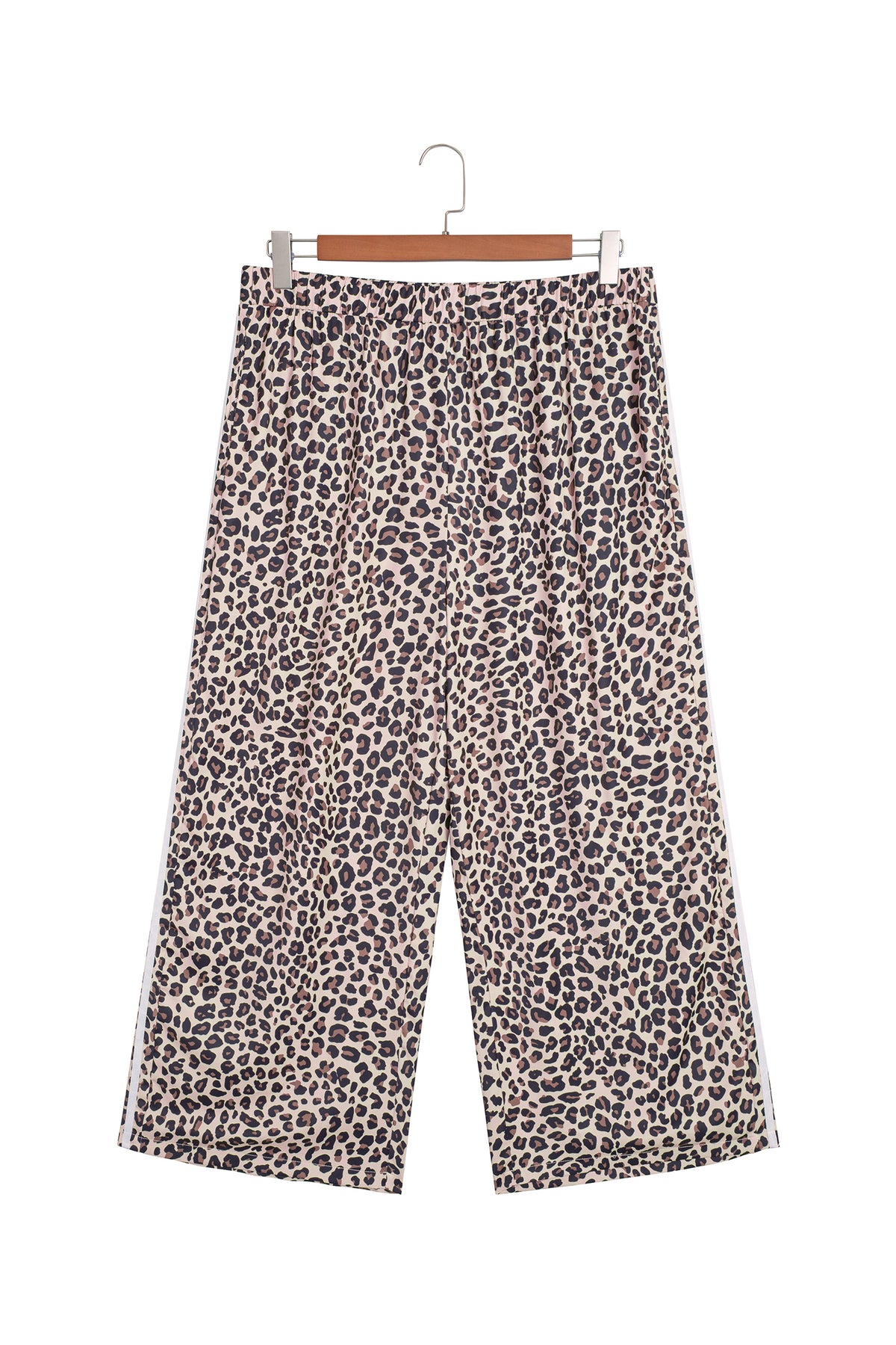 Beige Plus Size Leopard Print Side Stripes Detail Casual Pants-Plus Size/Plus Size Bottoms-[Adult]-[Female]-2022 Online Blue Zone Planet