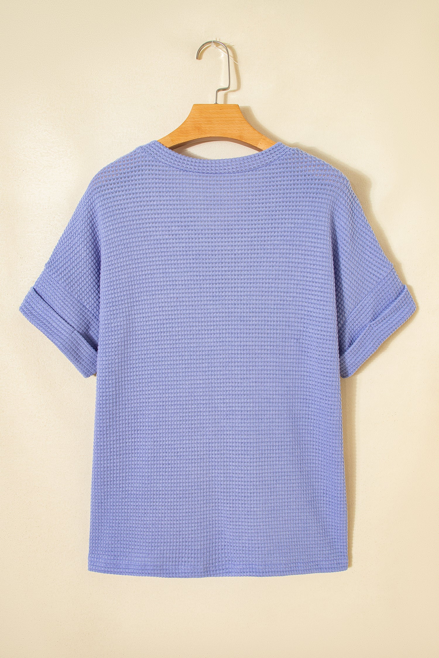 Clearly Aqua Waffle V Neck Short Sleeve Knit Top-Tops/Tops & Tees-[Adult]-[Female]-2022 Online Blue Zone Planet