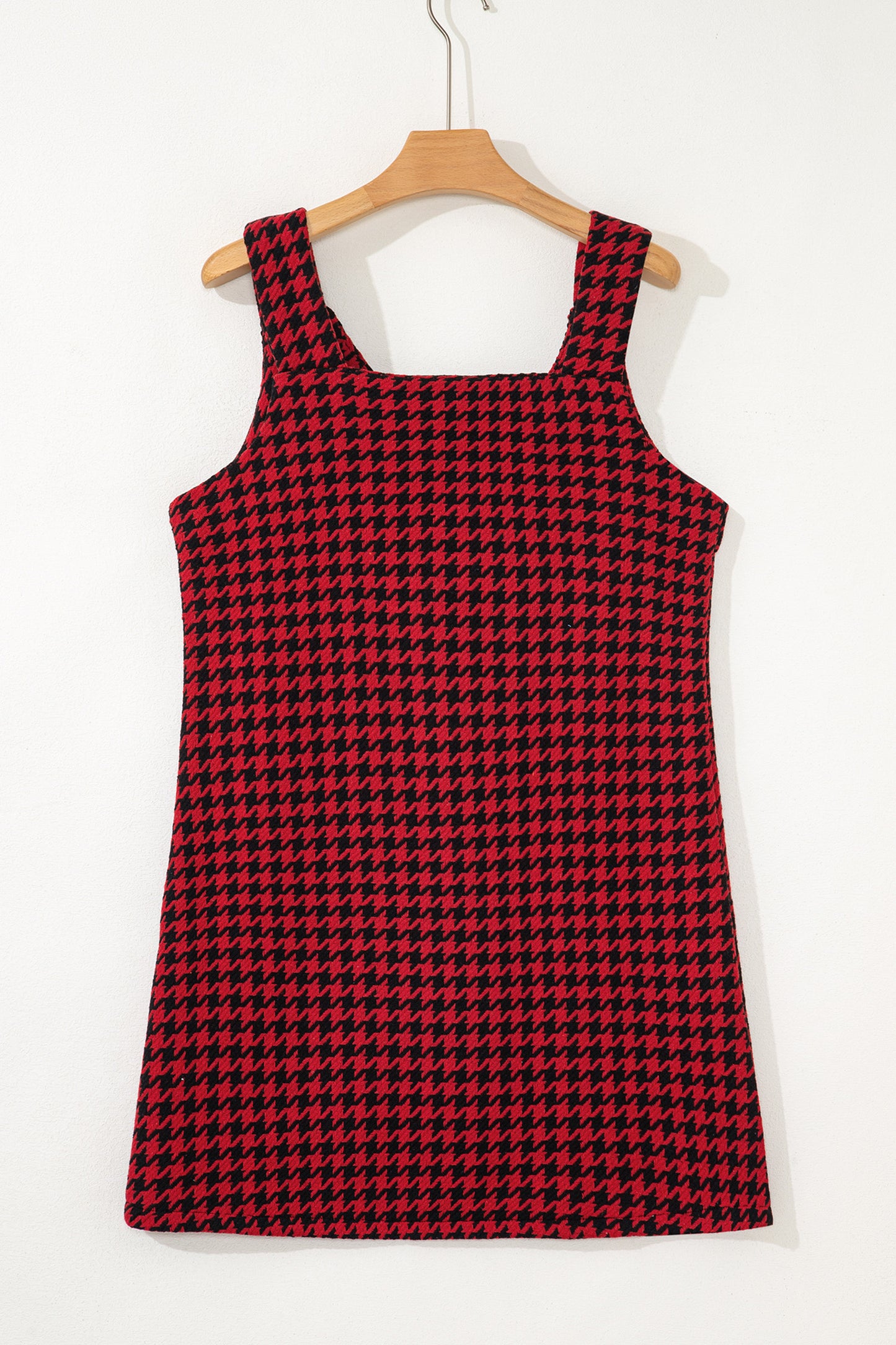 Red Houndstooth Print V Neck Sleeveless Mini Dress-TOPS / DRESSES-[Adult]-[Female]-2022 Online Blue Zone Planet