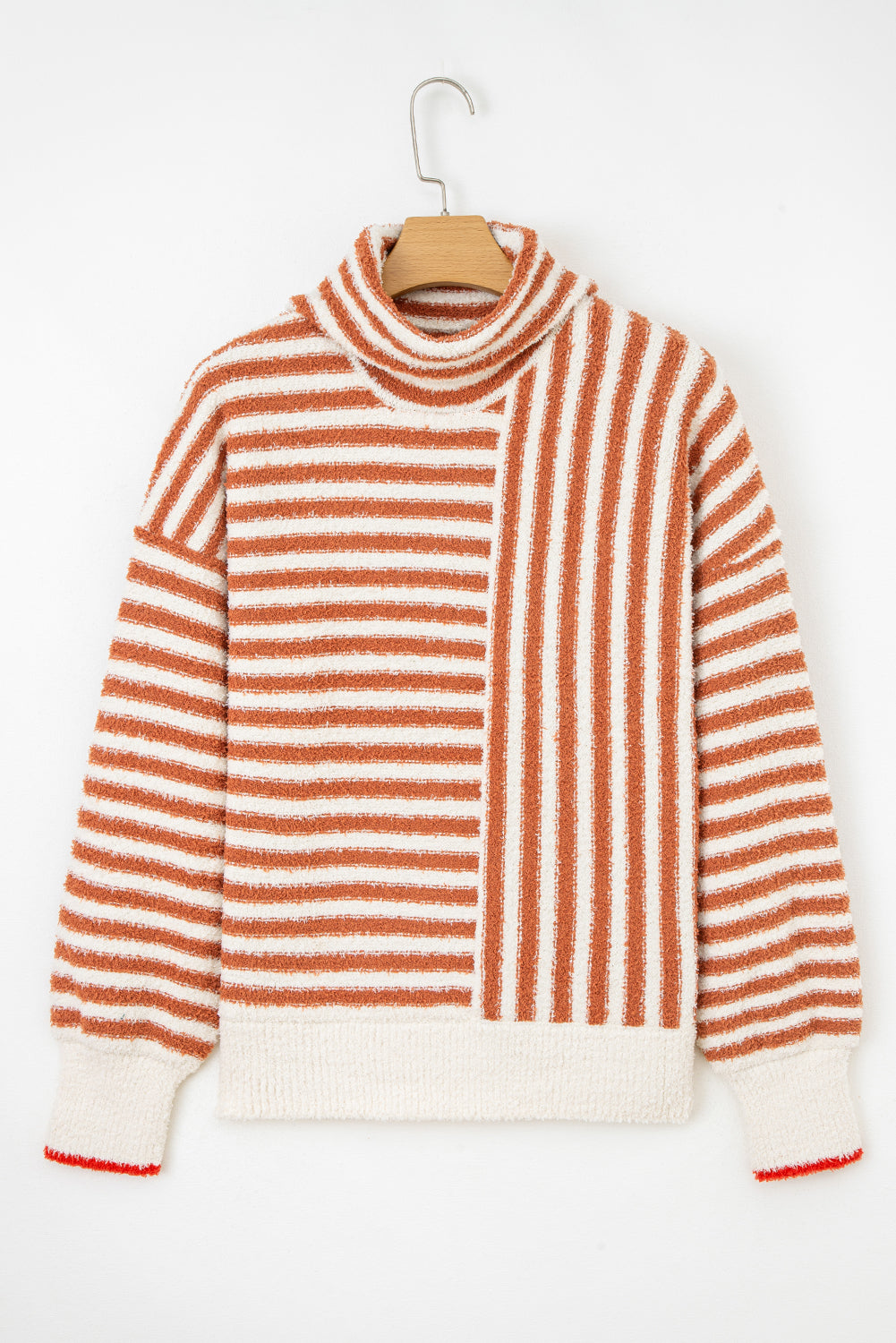 Orange Stripe Cowl Neck Drop Shoulder Sweater-Sweaters & Cardigans/Sweaters-[Adult]-[Female]-2022 Online Blue Zone Planet