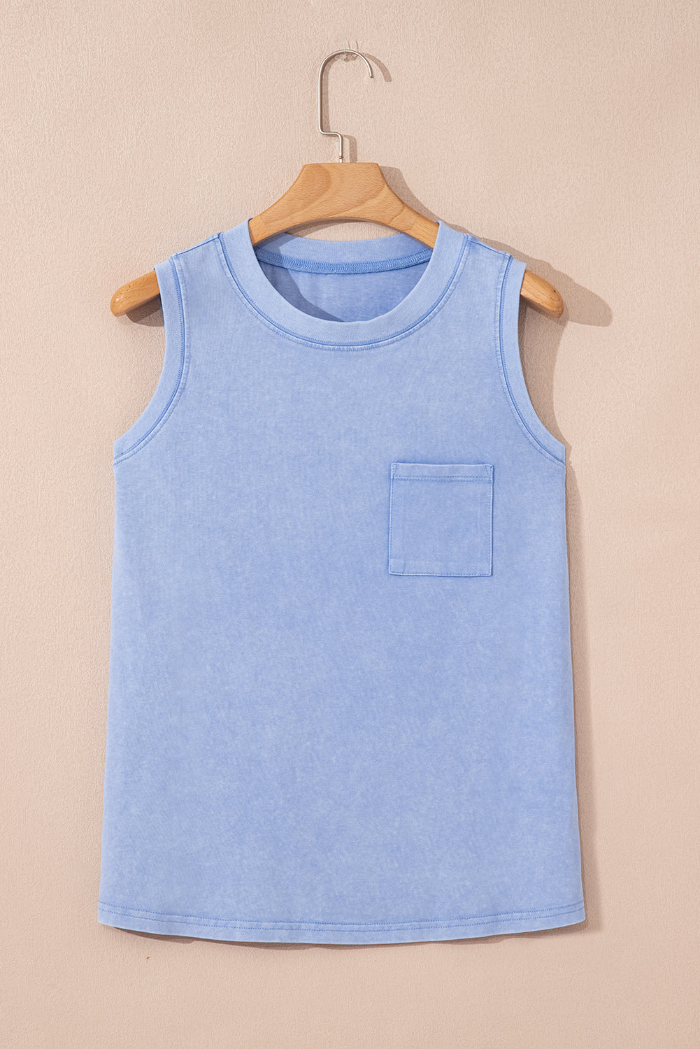 Beau Blue Mineral Wash Patched Chest Pocket Casual Tank Top-Tops/Tank Tops-[Adult]-[Female]-2022 Online Blue Zone Planet
