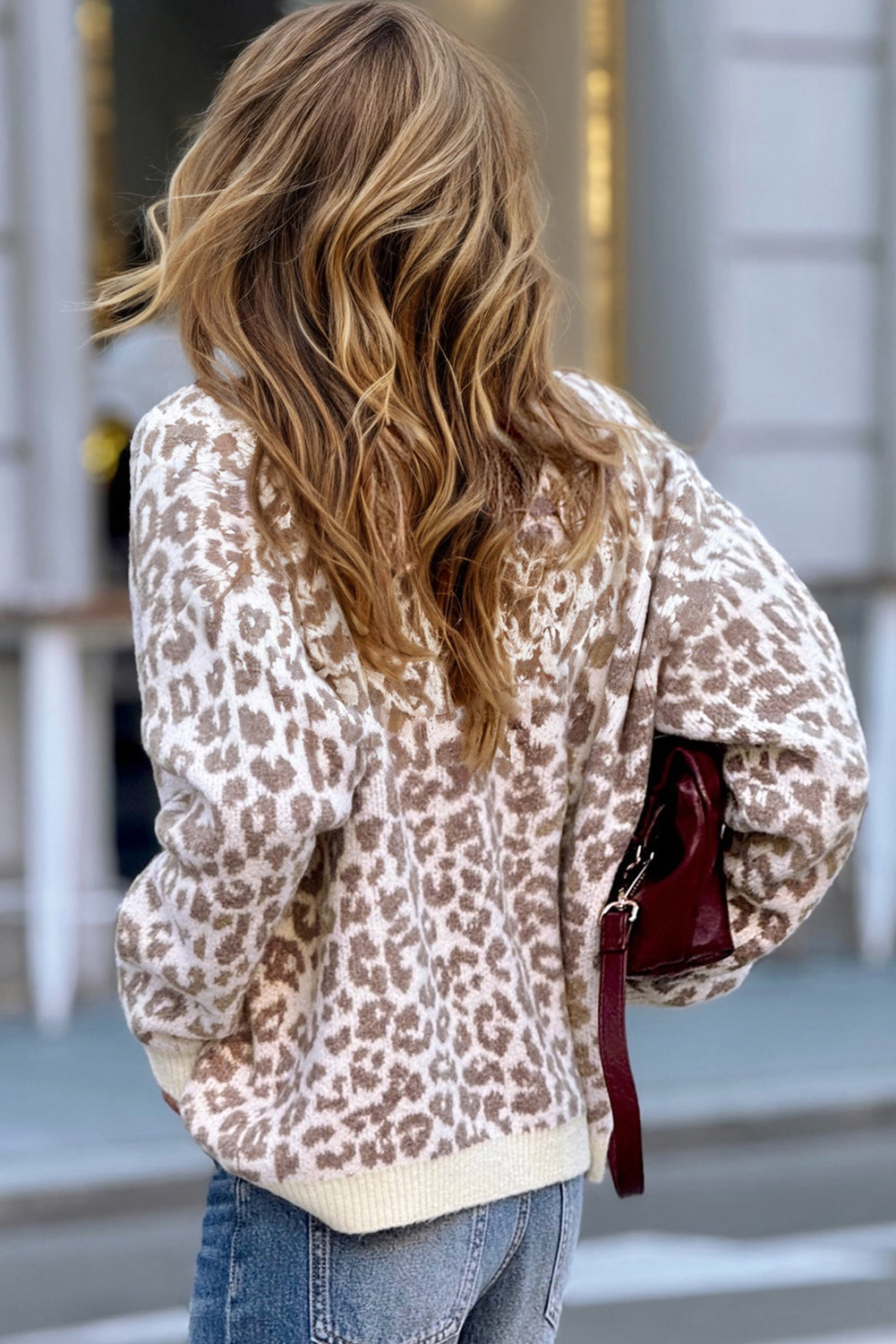 Khaki Leopard Drop Shoulder Chunky Knitted Cardigan Sweater-TOPS / DRESSES-[Adult]-[Female]-2022 Online Blue Zone Planet