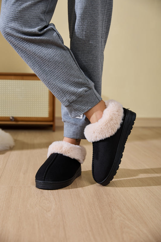 Faux Fur Round Toe Platform Slippers-SHOES-[Adult]-[Female]-Black-36-37(US5-6)-2022 Online Blue Zone Planet