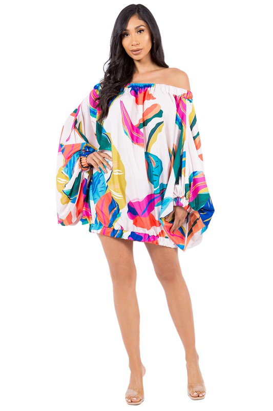 Tropical Breeze Balloon Mini Dress-TOPS / DRESSES-[Adult]-[Female]-MULTI PRINT-L-2022 Online Blue Zone Planet