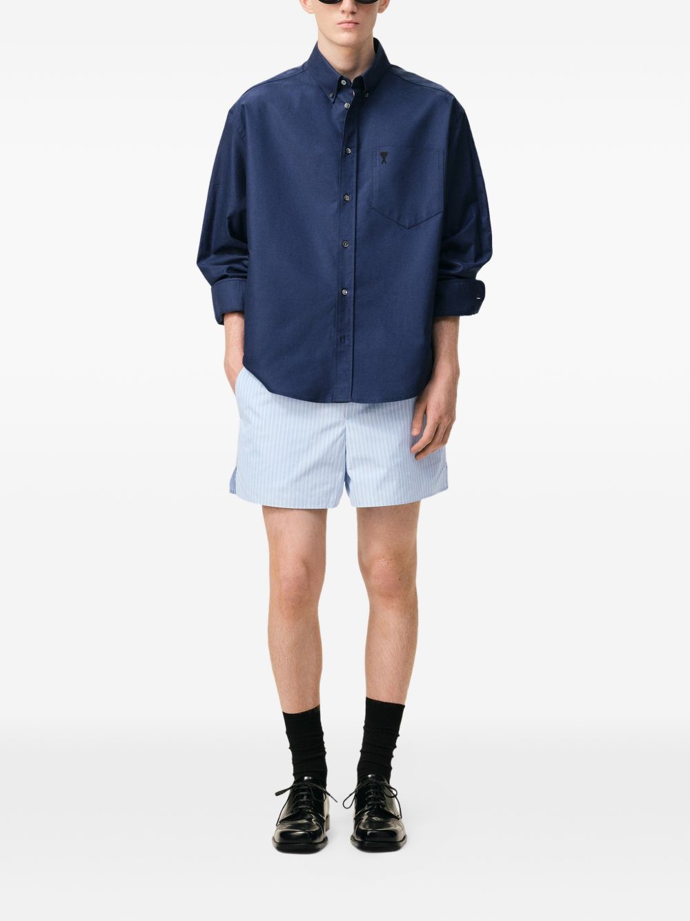 Ami Paris Striped cotton shorts-Short trousers-[Adult]-[Female]-2022 Online Blue Zone Planet