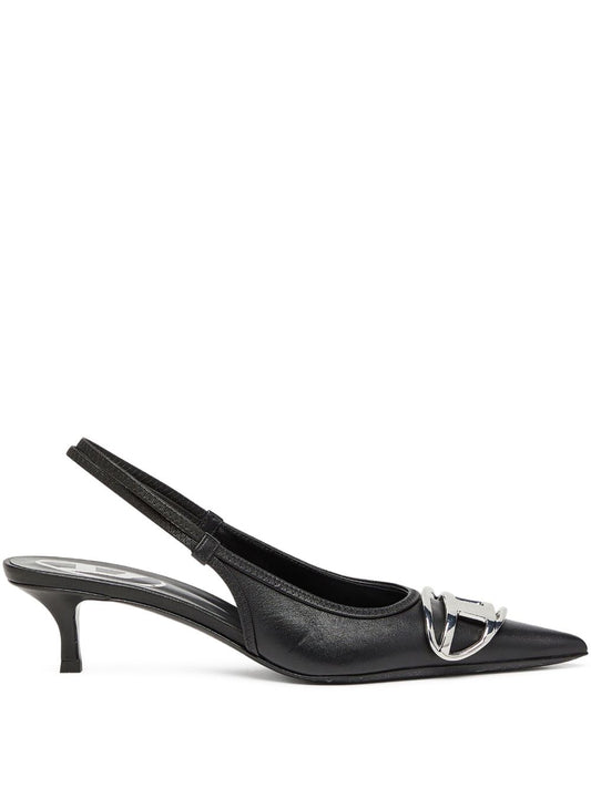 Diesel Venus Leather Slingback Pumps-Medium Heel-[Adult]-[Female]-38-BLACK-2022 Online Blue Zone Planet
