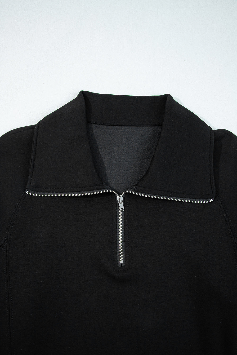 Black Zip Collar Long Sleeve Top Drawstring Pants Set-Two Piece Sets/Pant Sets-[Adult]-[Female]-2022 Online Blue Zone Planet