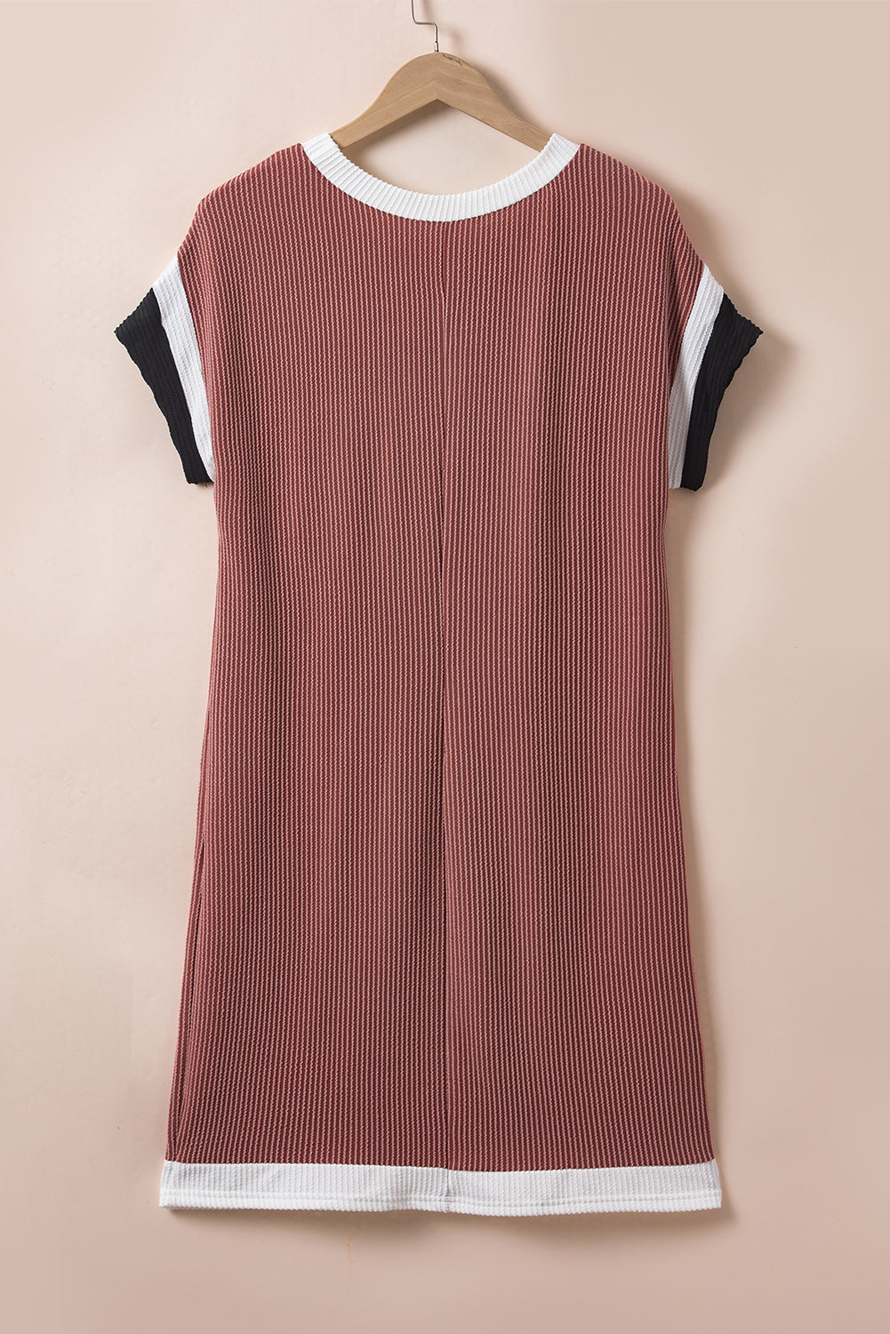 Rose Red Textured Colorblock Edge Patched Pocket T Shirt Dress Blue Zone Planet