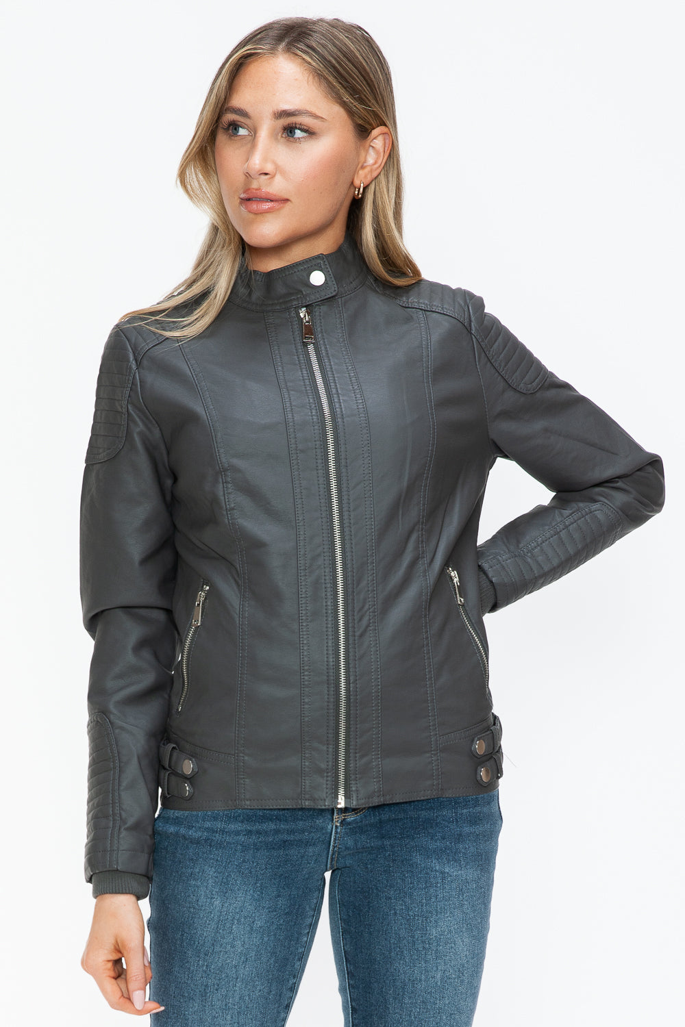 Blue Zone Planet | Snobbish Faux Leather Biker Jacket with Side Zip Pockets-TOPS / DRESSES-[Adult]-[Female]-2022 Online Blue Zone Planet