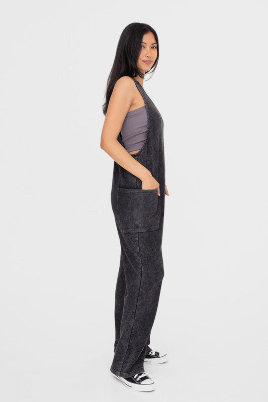 Blue Zone Planet | Mono B Mineral-Washed V Neck Overalls with Pockets-TOPS / DRESSES-[Adult]-[Female]-2022 Online Blue Zone Planet