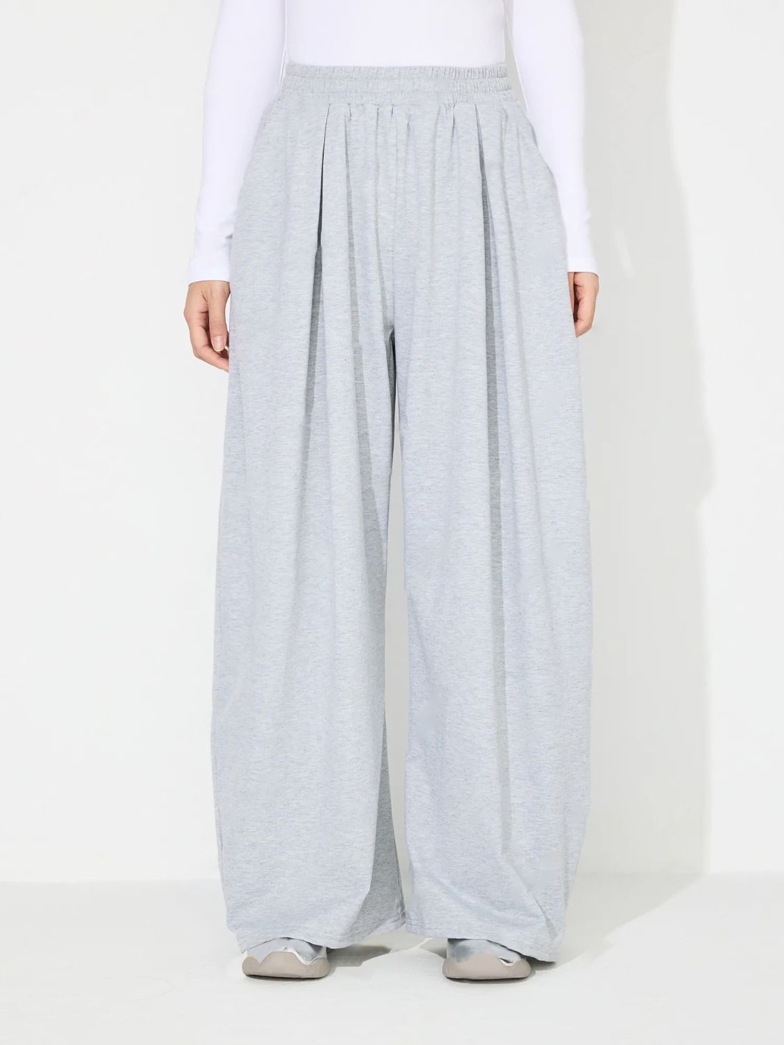 Blue Zone Planet | Elastic Waist Wide Leg Pants with Pockets-BOTTOMS SIZES SMALL MEDIUM LARGE-[Adult]-[Female]-Light Gray-S-2022 Online Blue Zone Planet