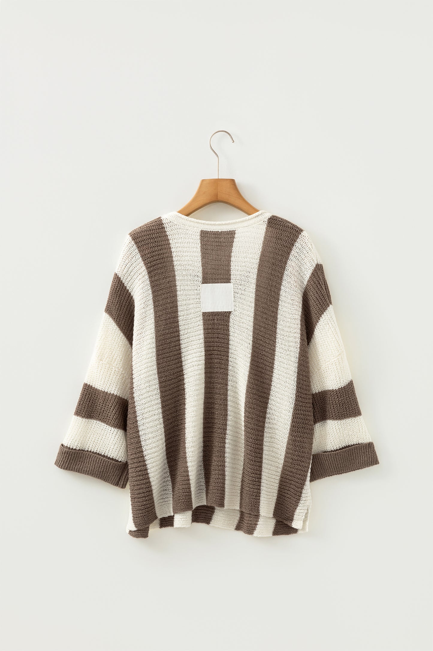 Brown Stripe Colorblock V Neck Bracelet Sleeve Sweater-Bracelet-[Adult]-[Female]-2022 Online Blue Zone Planet