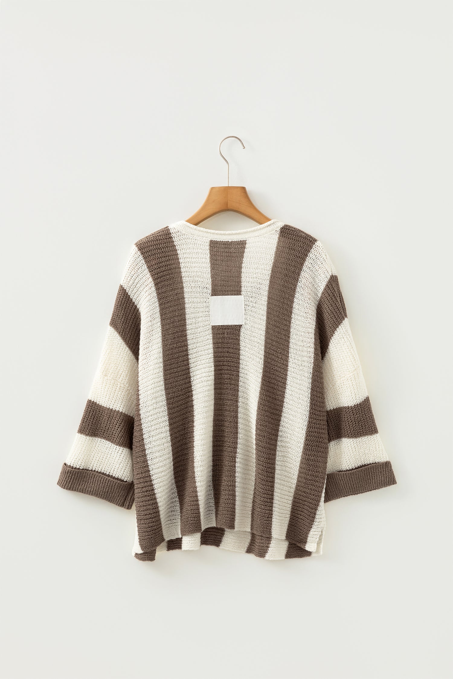 Brown Stripe Colorblock V Neck Bracelet Sleeve Sweater-Bracelet-[Adult]-[Female]-2022 Online Blue Zone Planet