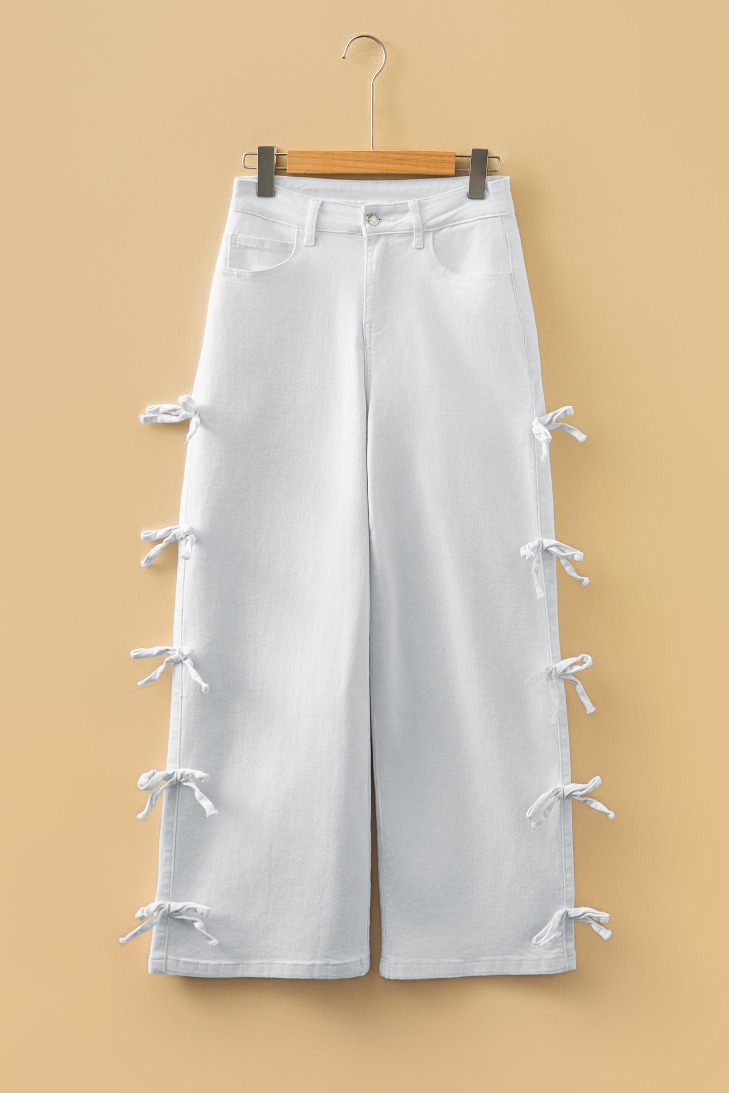White Bow Knot Side Detail Straight Leg Loose Jeans-Bottoms/Jeans-[Adult]-[Female]-2022 Online Blue Zone Planet