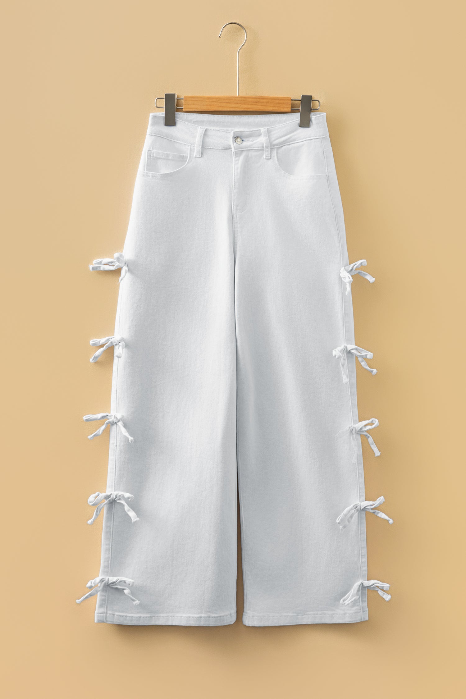 White Bow Knot Side Detail Straight Leg Loose Jeans-Bottoms/Jeans-[Adult]-[Female]-2022 Online Blue Zone Planet