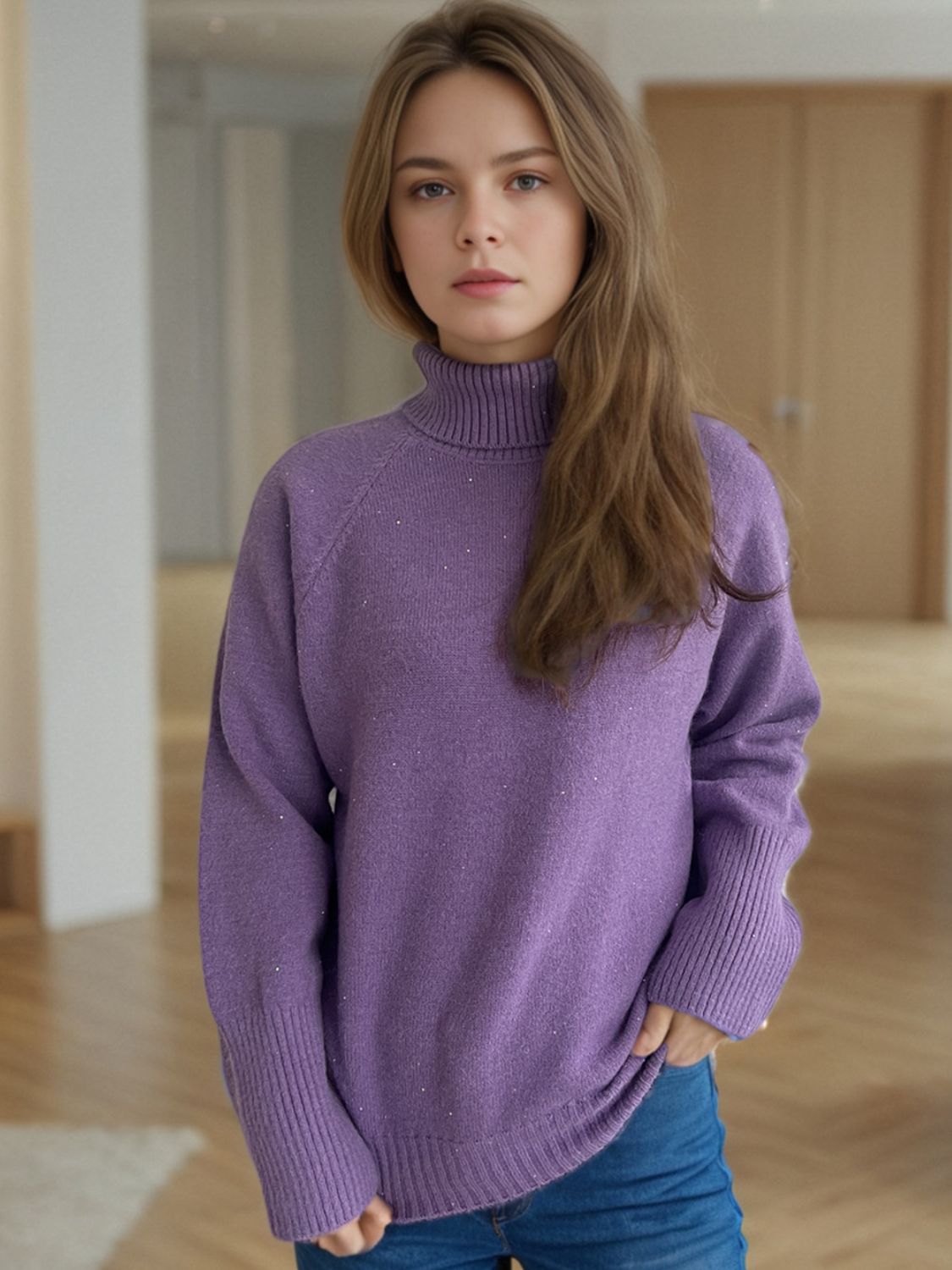 Blue Zone Planet | Turtleneck Raglan Sleeve Sweater-TOPS / DRESSES-[Adult]-[Female]-2022 Online Blue Zone Planet