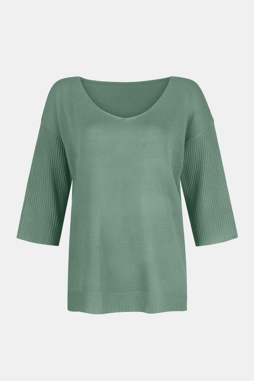 V-Neck Three-Quarter Sleeve Knit Top-TOPS / DRESSES-[Adult]-[Female]-2022 Online Blue Zone Planet