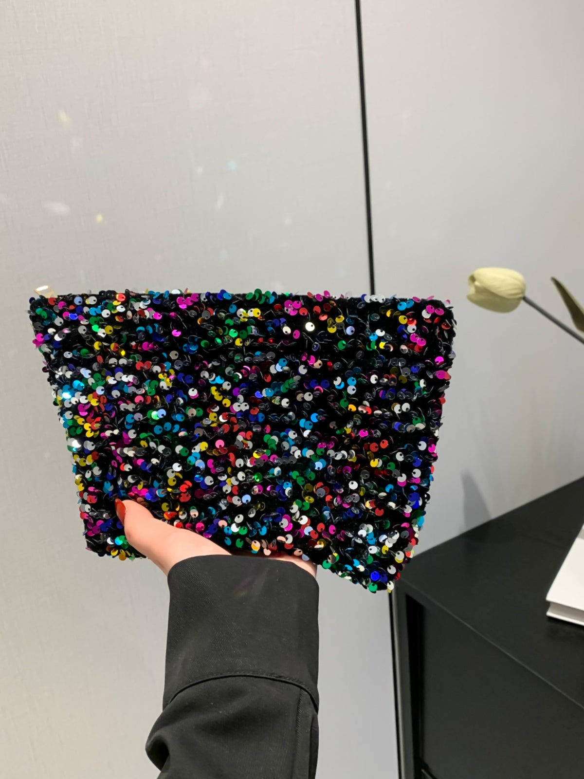 Sequin Clutch with Zipper-HANDBAGS-[Adult]-[Female]-Multicolor-One Size-2022 Online Blue Zone Planet