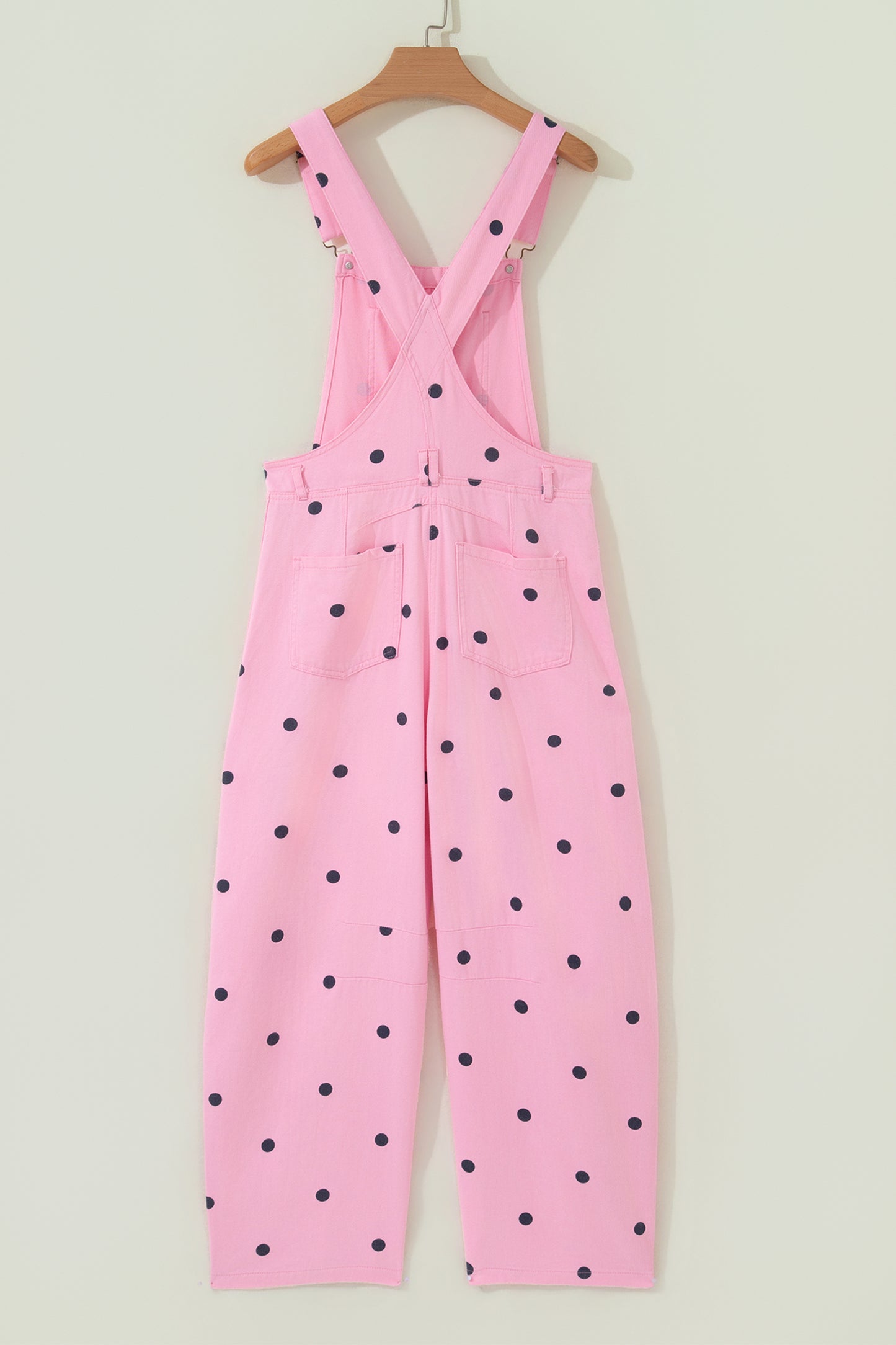 Jet Stream Polka Dot Print Bib Pocket Denim Barrel Overalls Jumpsuit-Bottoms/Jumpsuits & Rompers-[Adult]-[Female]-2022 Online Blue Zone Planet