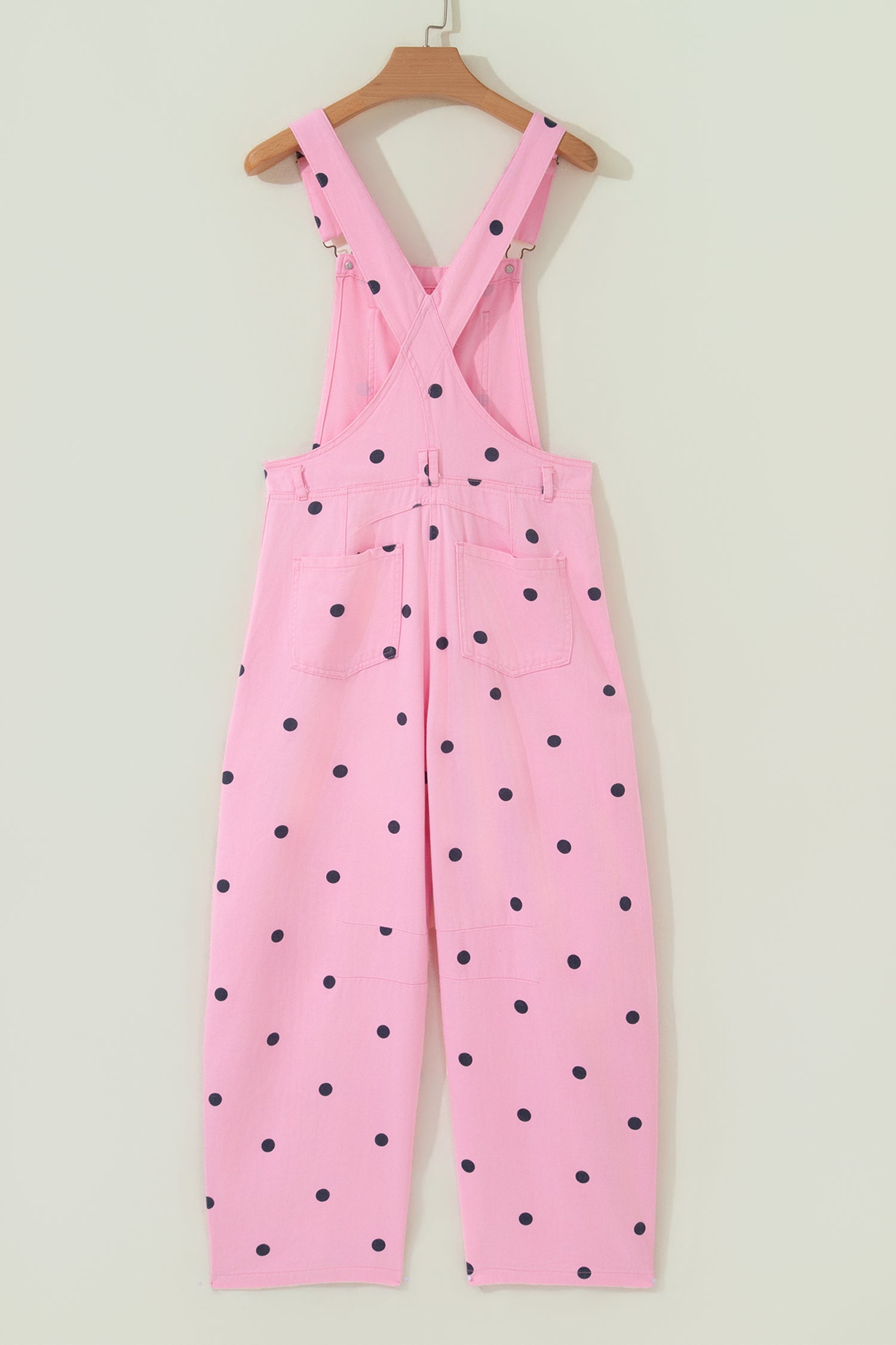 Jet Stream Polka Dot Print Bib Pocket Denim Barrel Overalls Jumpsuit-Bottoms/Jumpsuits & Rompers-[Adult]-[Female]-2022 Online Blue Zone Planet