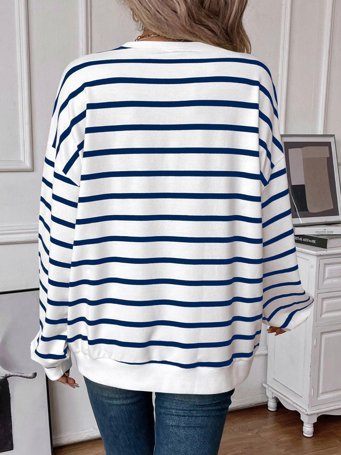 Blue Zone Planet | Lovelet Striped Round Neck Long Sleeve Sweatshirt-TOPS / DRESSES-[Adult]-[Female]-2022 Online Blue Zone Planet